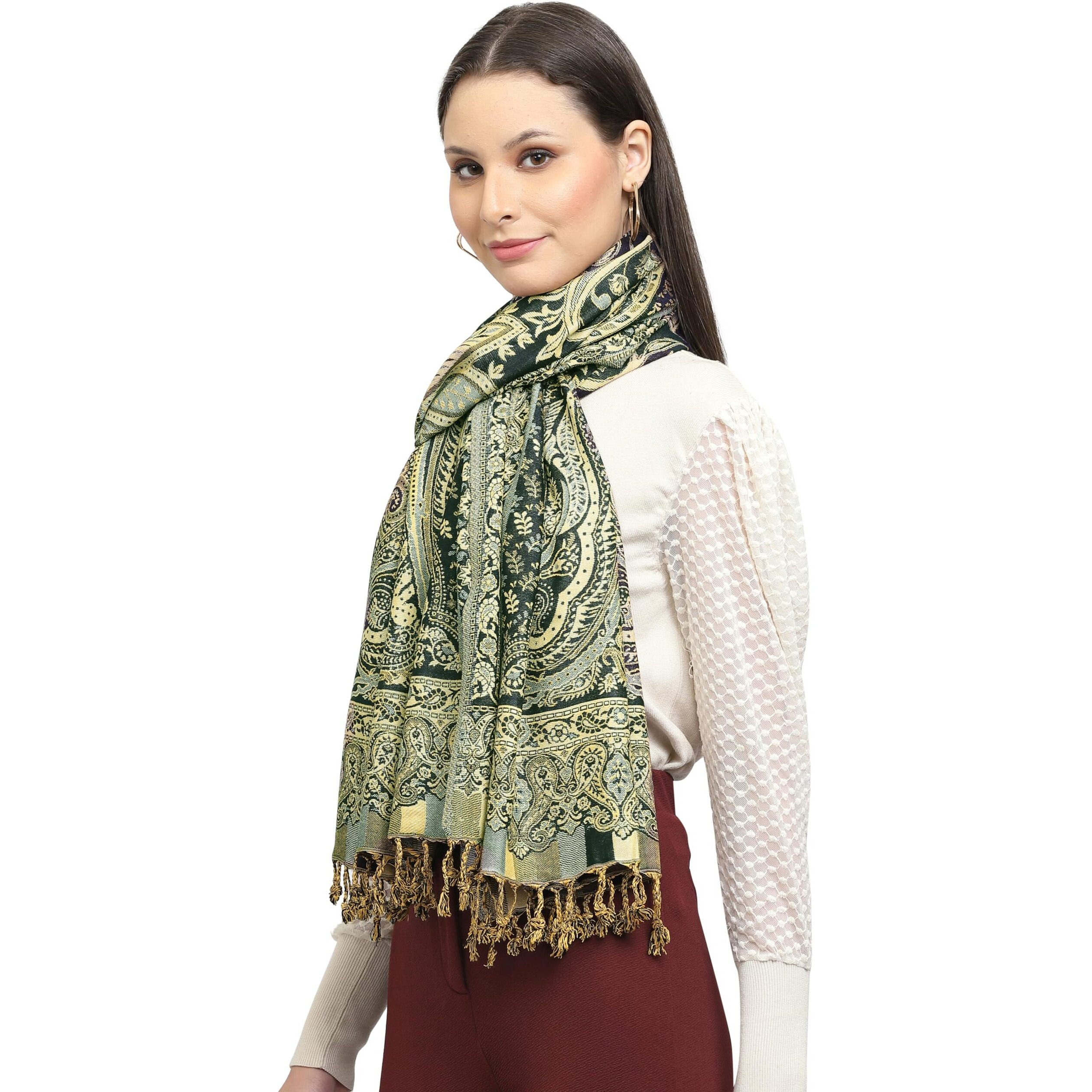 Weavers Villa 100% Soft Viscose Women's Summer/Autumn Scarf, Stoles, Scarves (New Green)