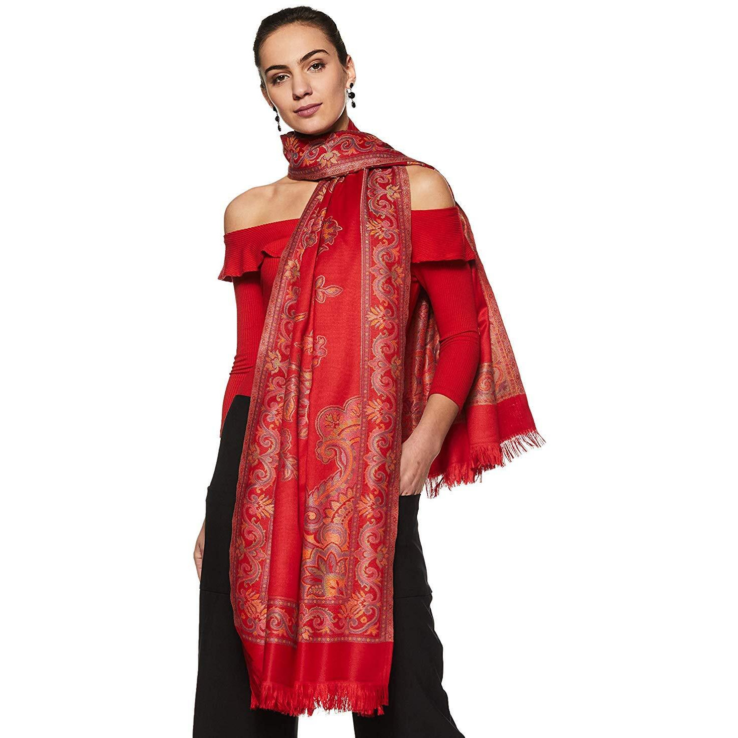 Weavers Villa Women's Shawl (Red), 100Cm X 200Cm