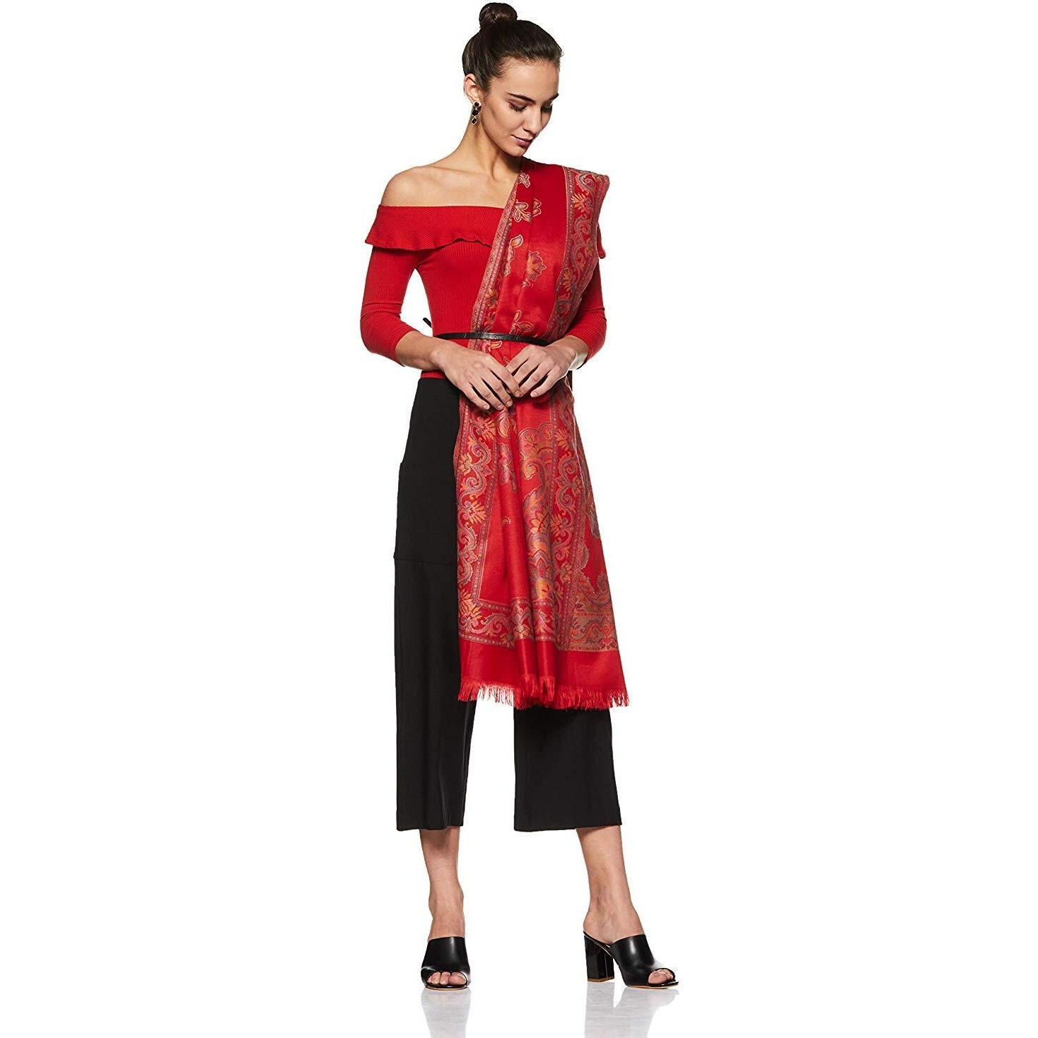 Weavers Villa Women's Shawl (Red), 100Cm X 200Cm