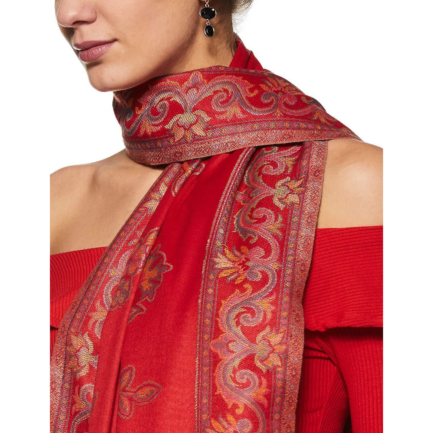 Weavers Villa Women's Shawl (Red), 100Cm X 200Cm