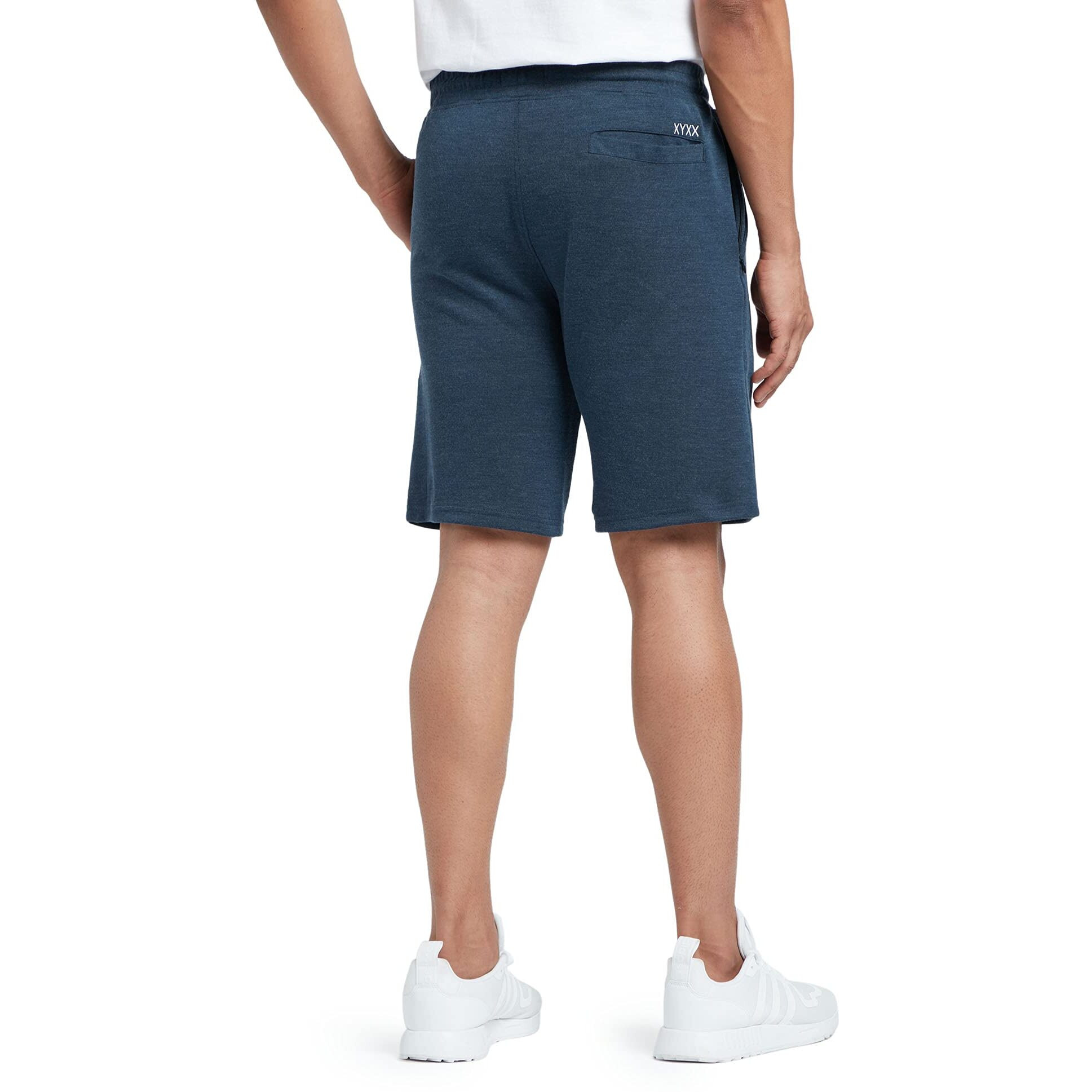 Xyxx Athleisure Men's Cotton Melange Shorts | Ultra-Smooth Casual Everyday Wear | Tailored Relaxed Fit Solid Hype Shorts With Zipper Pocket | Pack Of 3 (Medley Black+Medley Grey+Medley Blue, Medium)