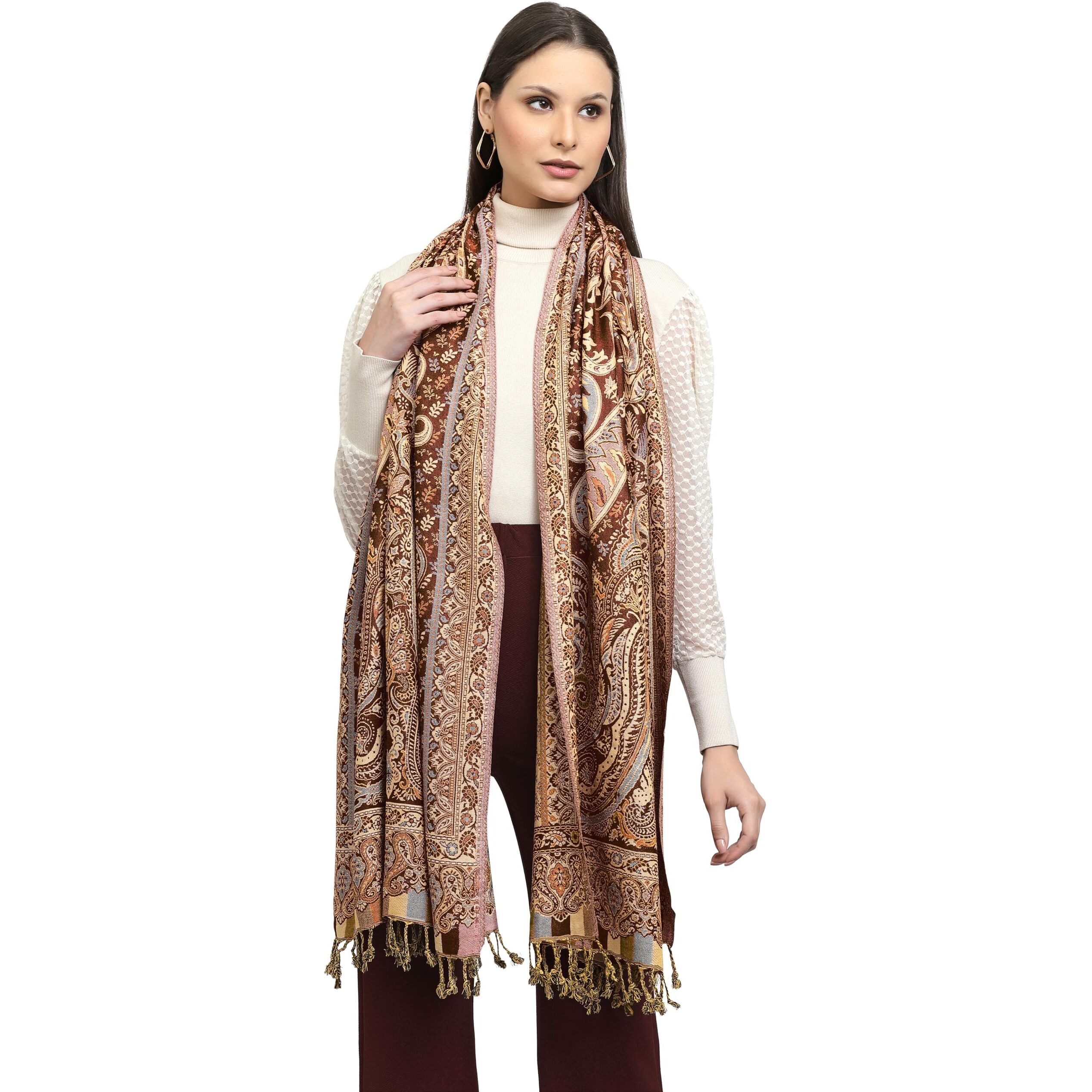 Weavers Villa 100% Soft Viscose Women's Summer/Autumn Scarf, Stoles, Scarves (Coffee)