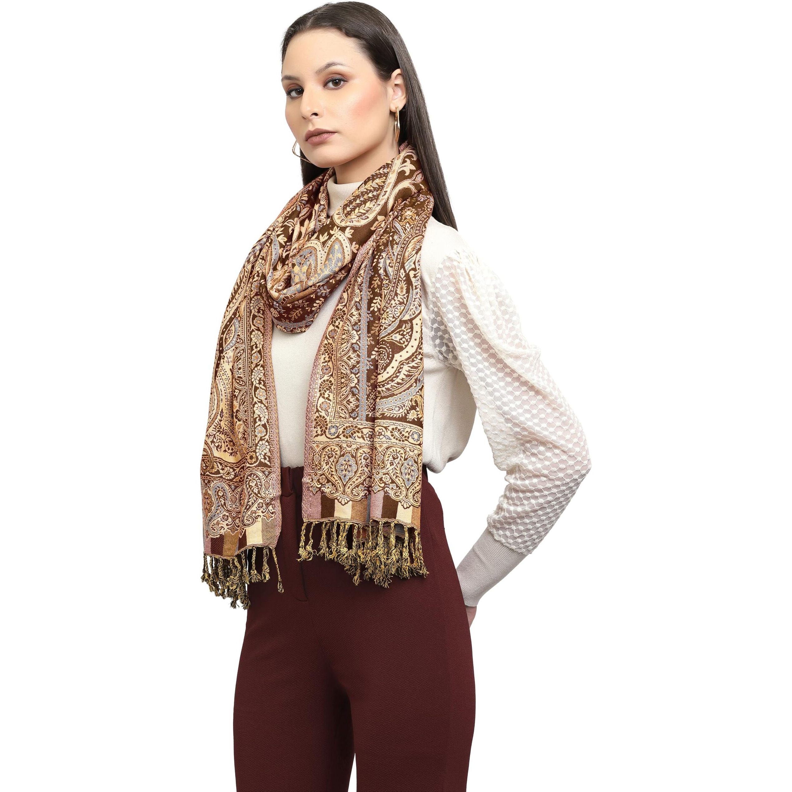 Weavers Villa 100% Soft Viscose Women's Summer/Autumn Scarf, Stoles, Scarves (Coffee)