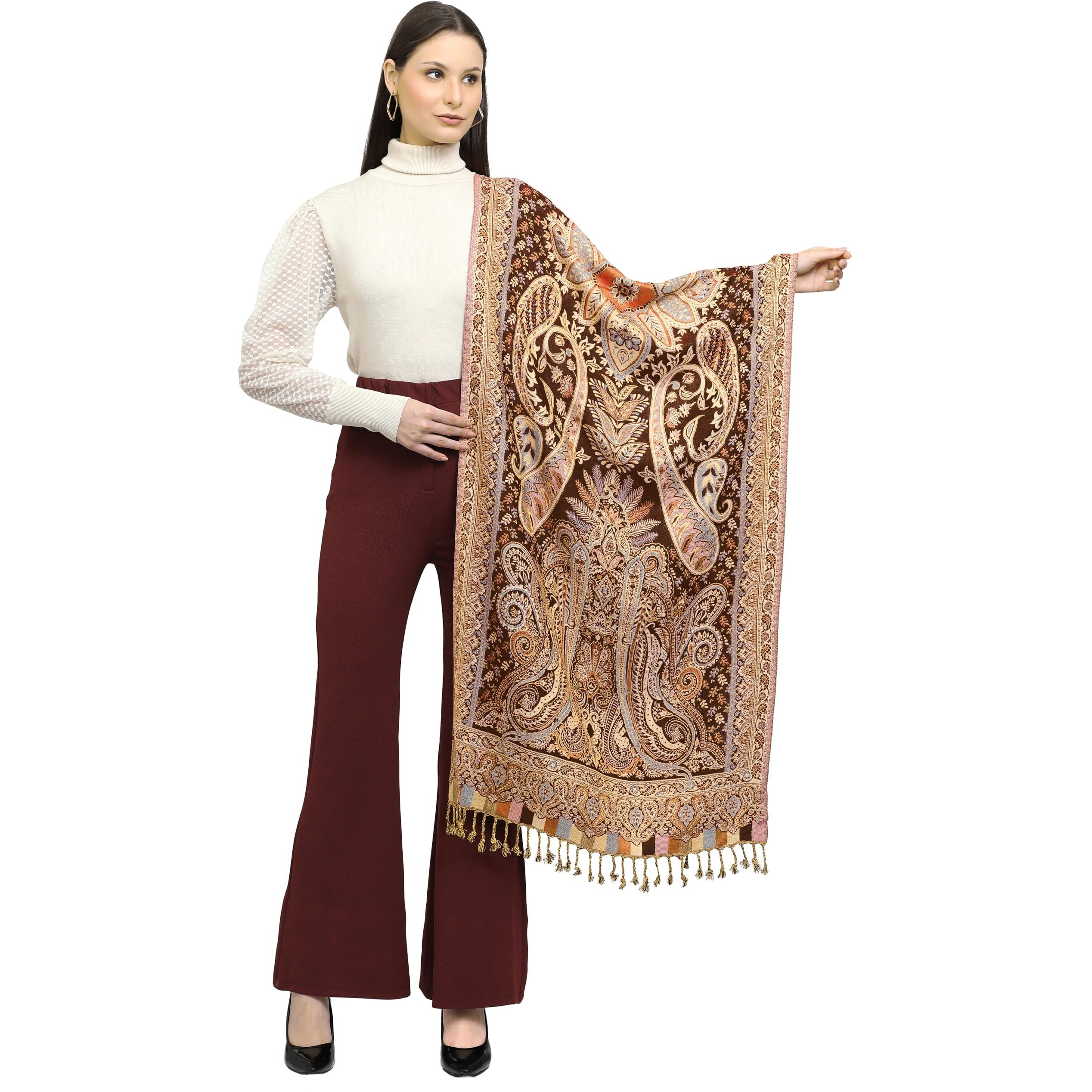 Weavers Villa 100% Soft Viscose Women's Summer/Autumn Scarf, Stoles, Scarves (Coffee)