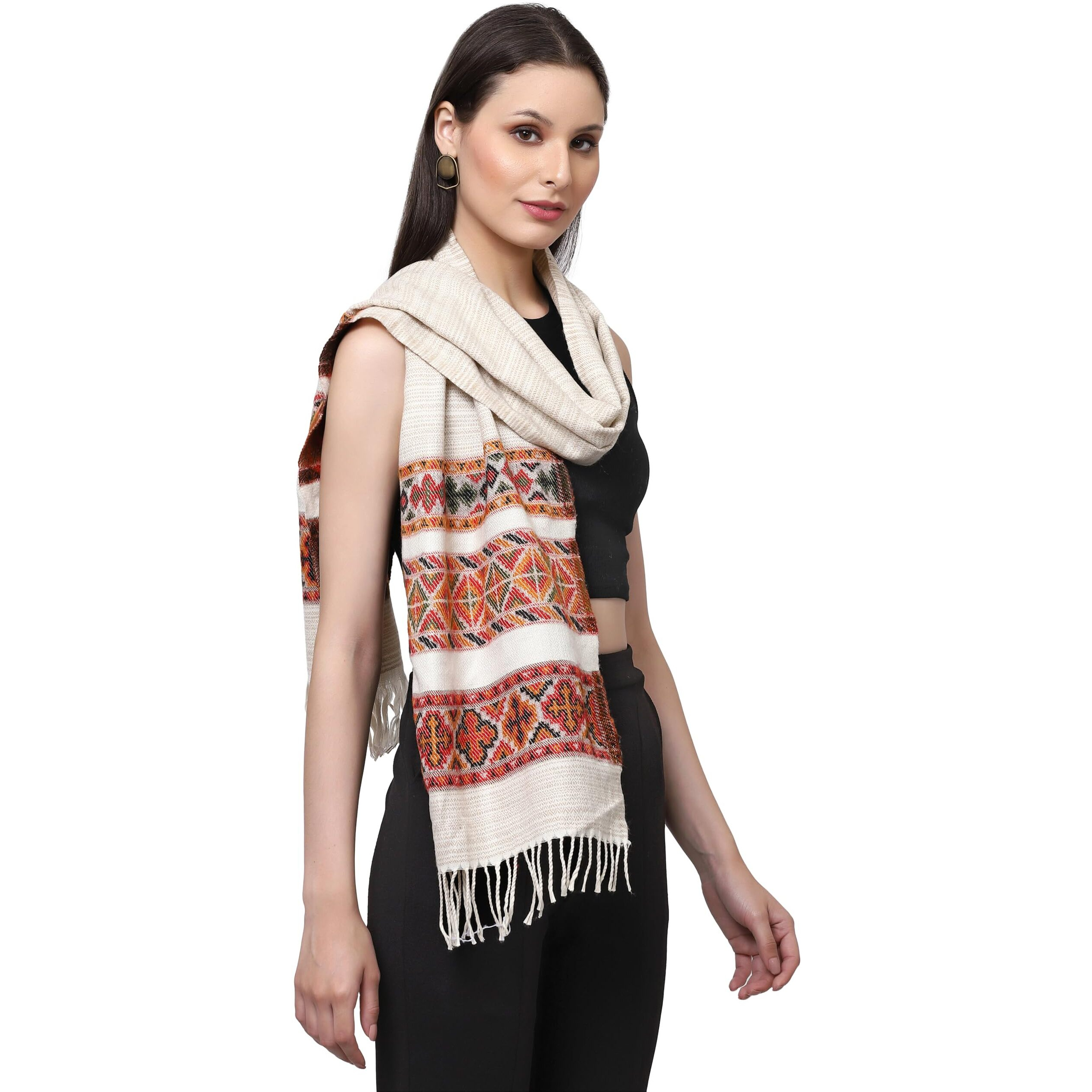 Weavers Villa Acro Wool Women's Muffler (Mf-902,Cream Size 34Cm X 200Cm)