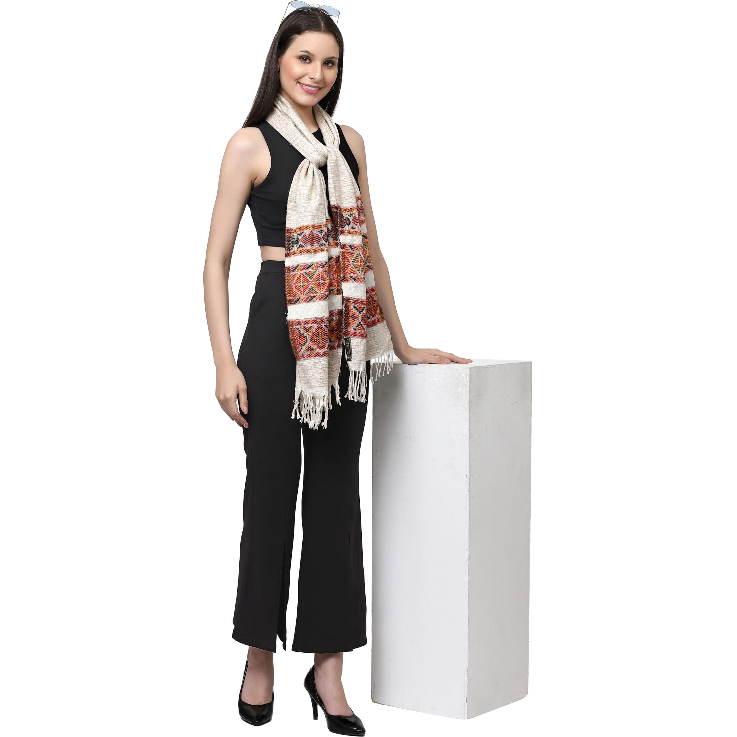 Weavers Villa Acro Wool Women's Muffler (Mf-902,Cream Size 34Cm X 200Cm)