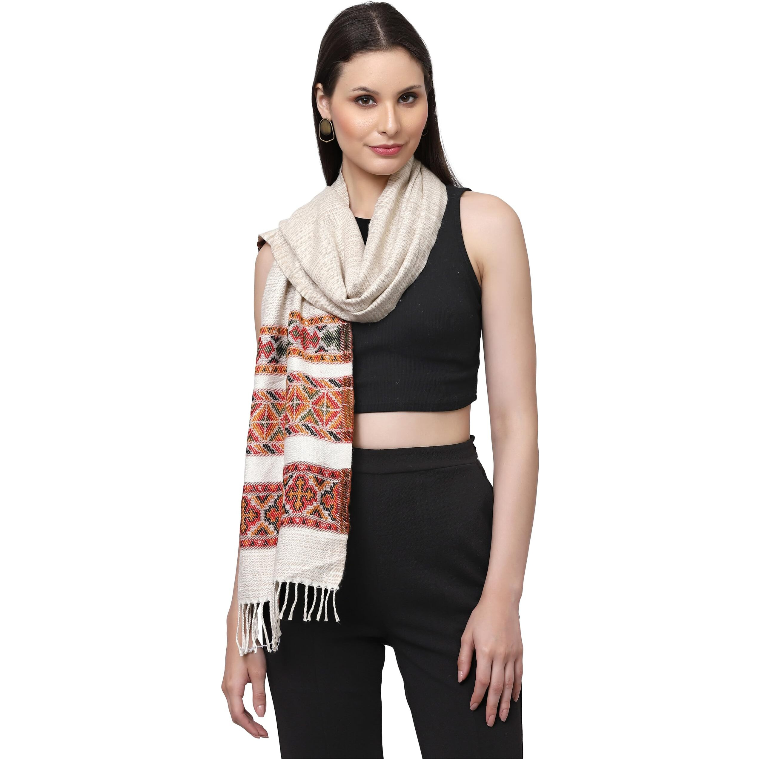Weavers Villa Acro Wool Women's Muffler (Mf-902,Cream Size 34Cm X 200Cm)