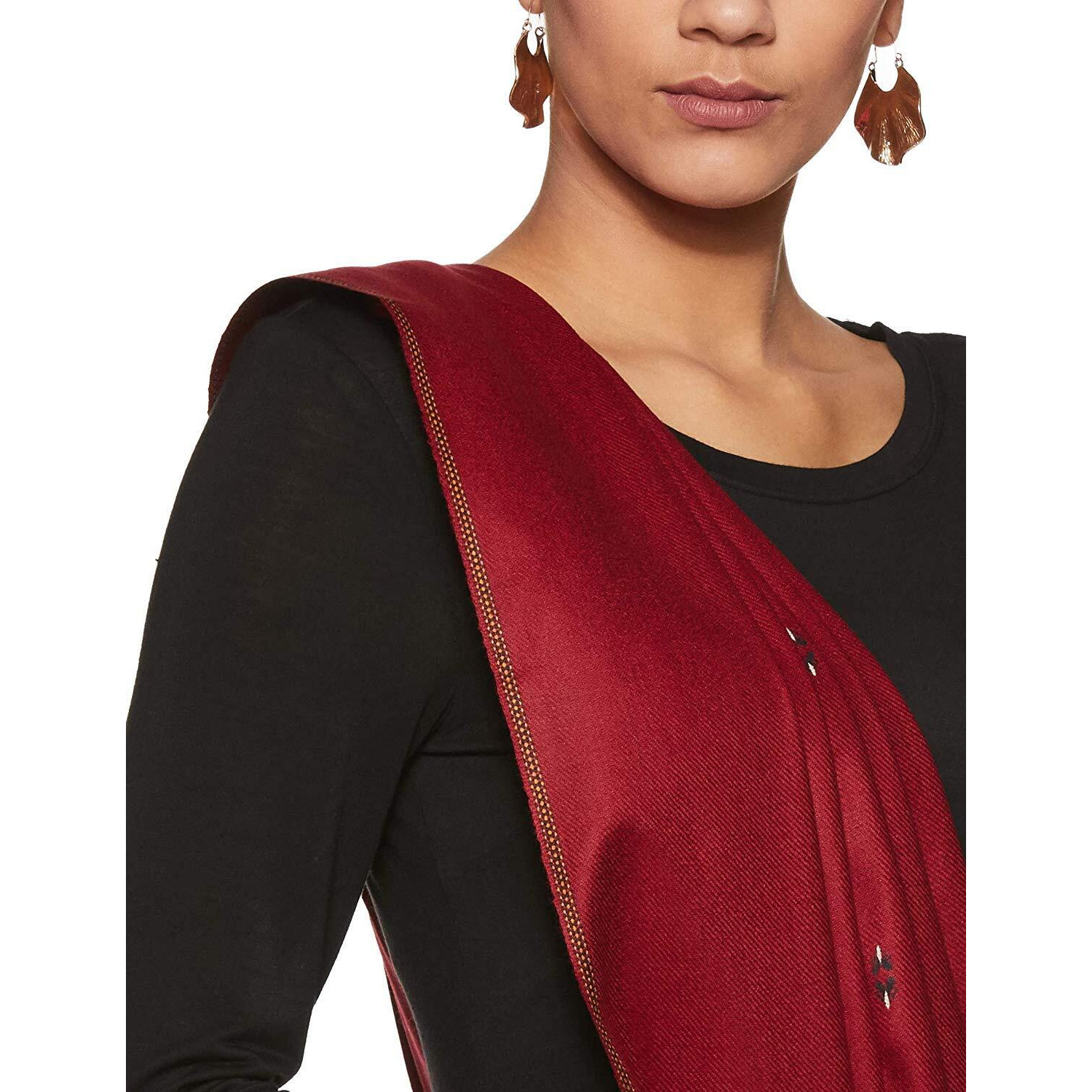 Weavers Villa - Women's Kashmiri Buty Work Maroon Acrylic Shawls, Stoles, 100Cm X 200Cm