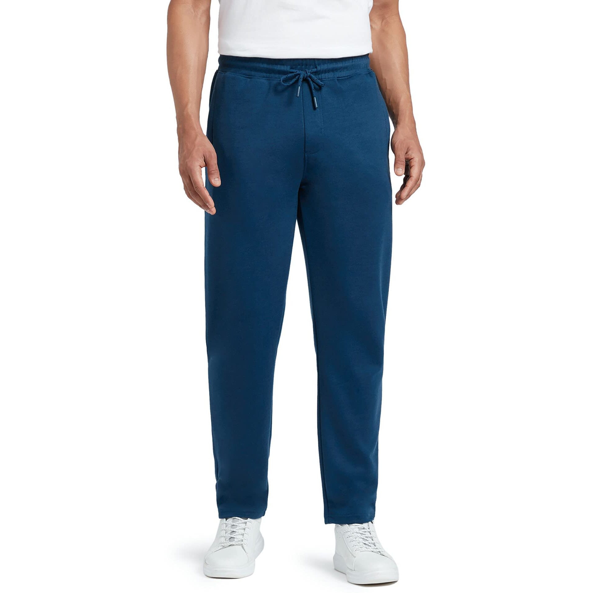 Xyxx Athleisure Men's Cotton Track Pants - Relaxed Fit, Ultra Smooth, Sweat Absorbent Code Loungewear With Zippered Pockets, Perfect Ankle Length, Drawcord Closure Blue