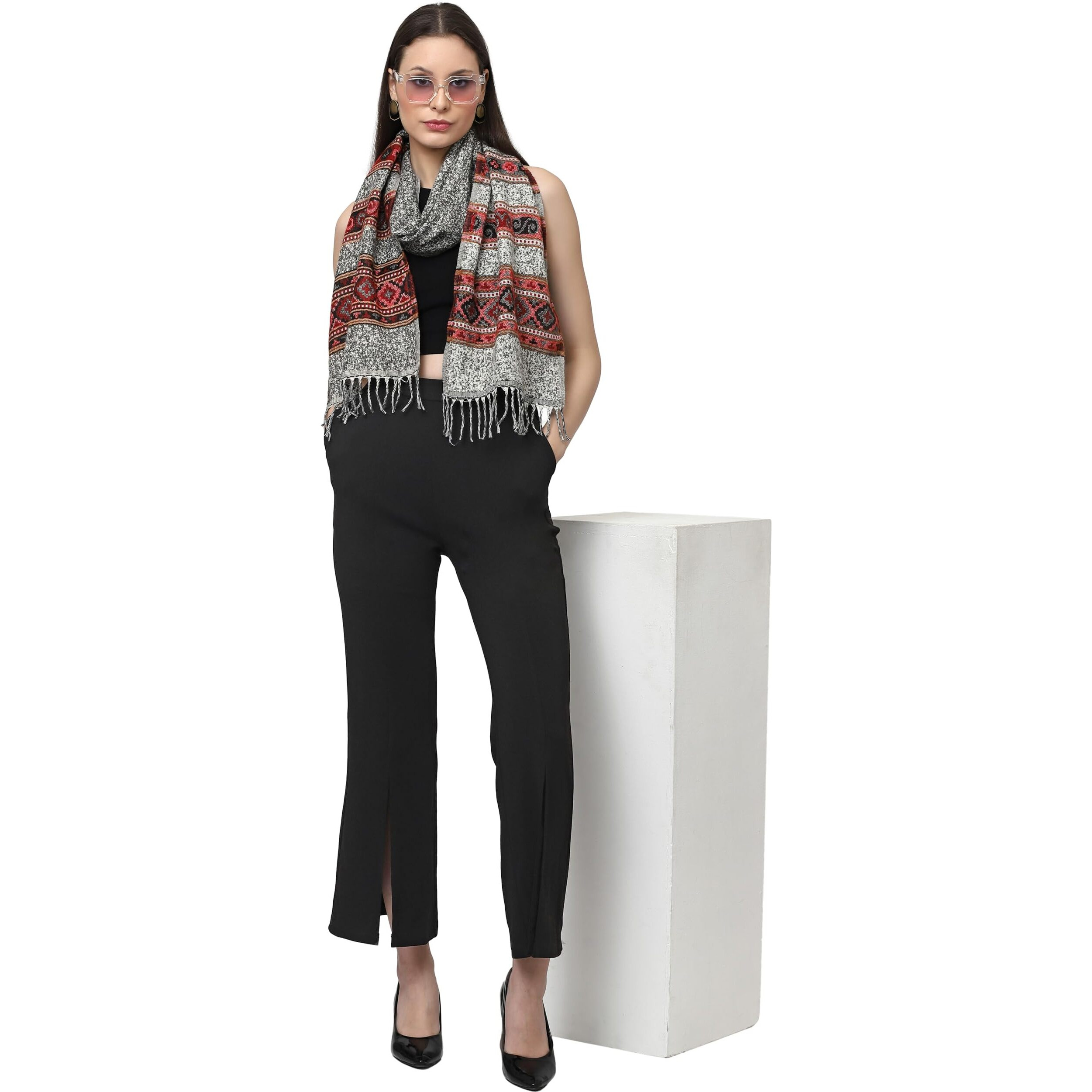 Weavers Villa Acro Wool Women's Muffler (Mf-902,Grey Size 34Cm X 200Cm)