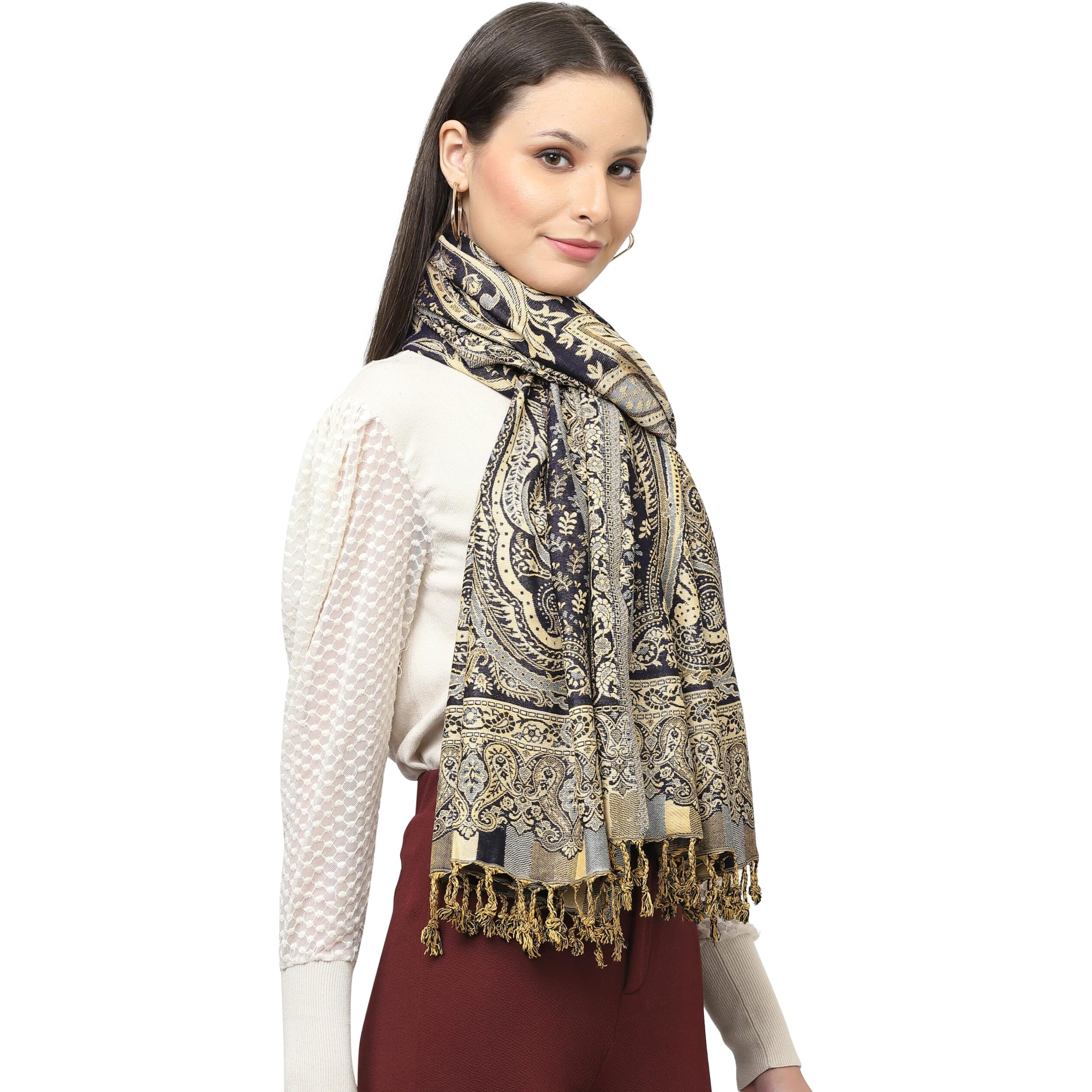 Weavers Villa 100% Soft Viscose Women's Summer/Autumn Scarf, Stoles, Scarves (Navy Blue)