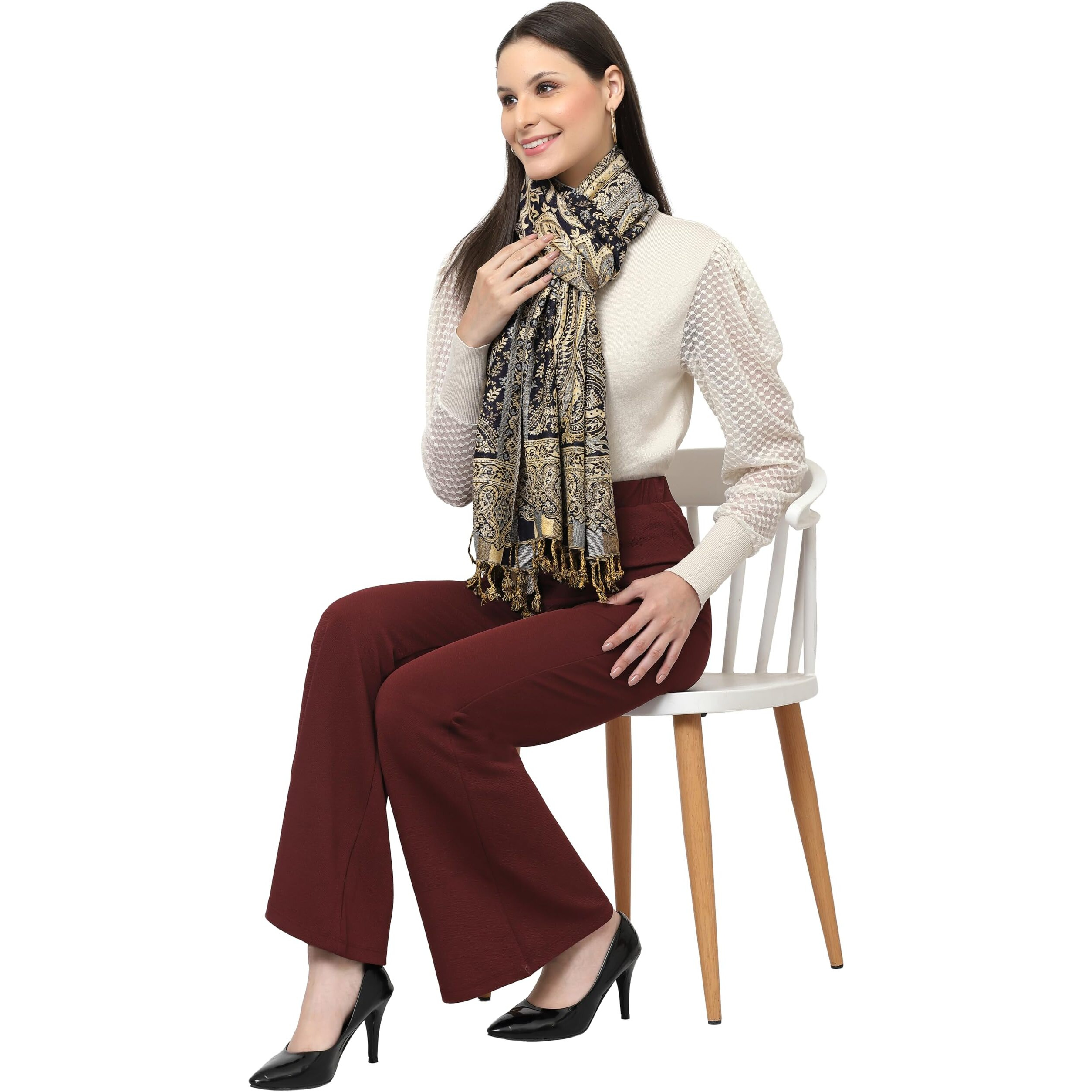 Weavers Villa 100% Soft Viscose Women's Summer/Autumn Scarf, Stoles, Scarves (Navy Blue)