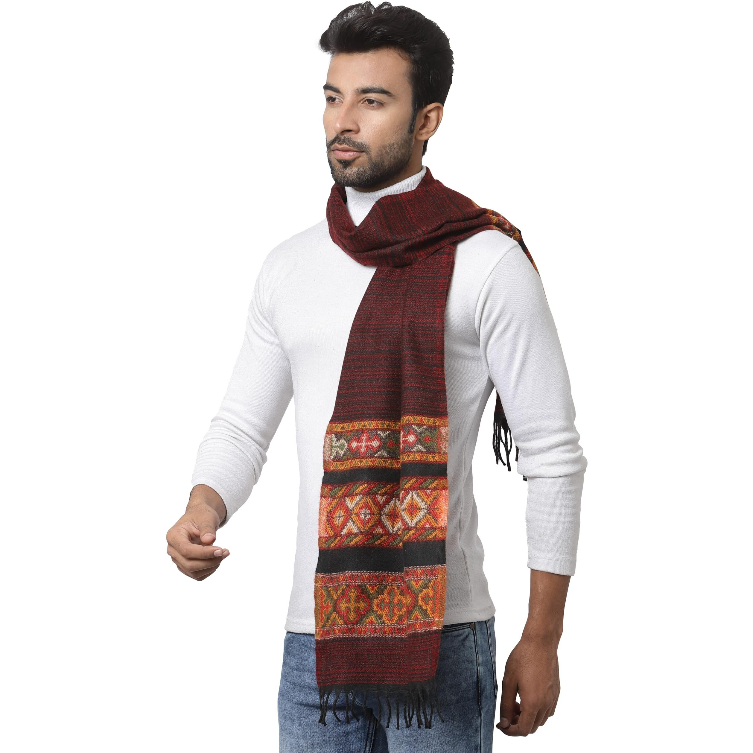 Weavers Villa Acro Wool Men's Muffler (Mf-902,Maroon Size 34Cm X 200Cm)