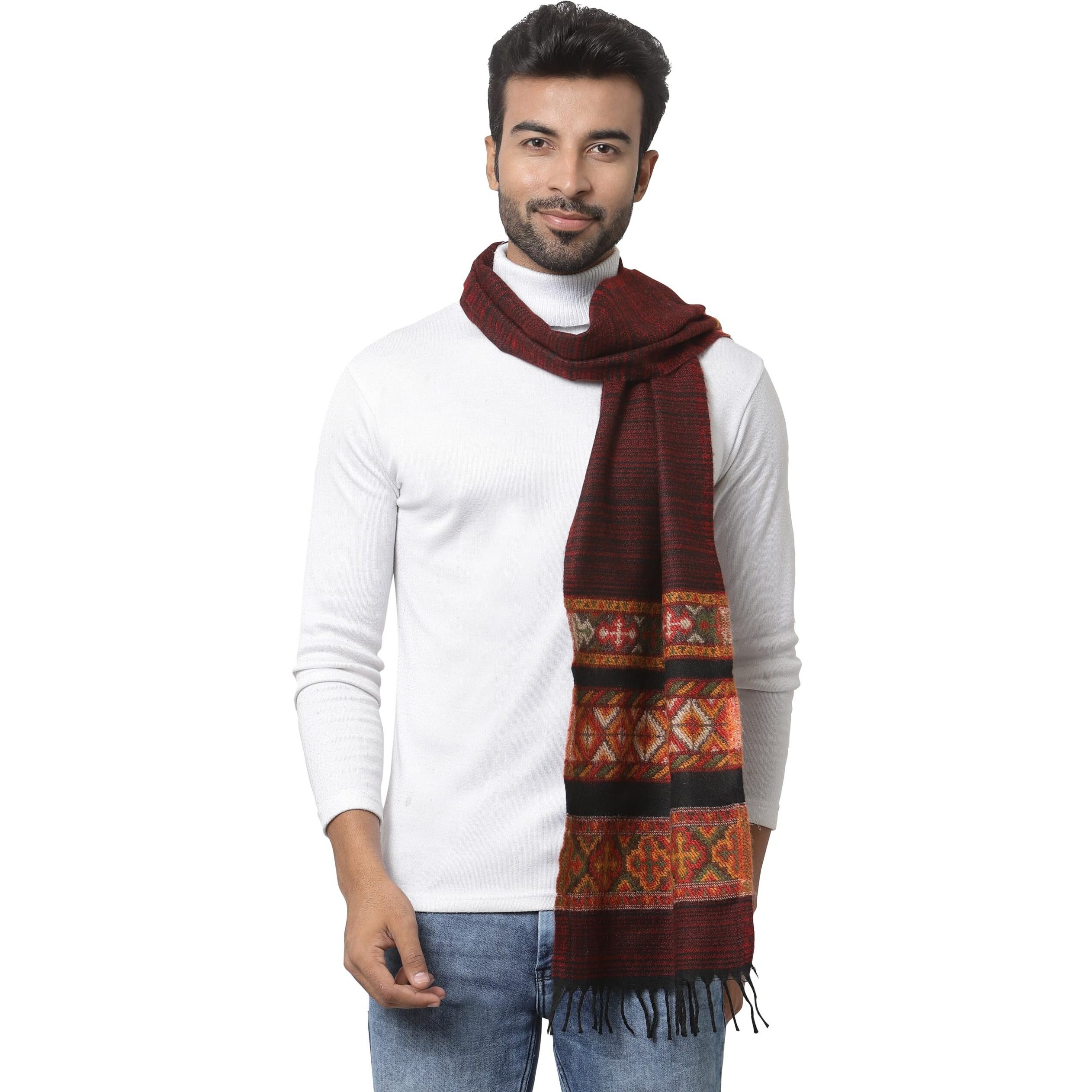Weavers Villa Acro Wool Men's Muffler (Mf-902,Maroon Size 34Cm X 200Cm)