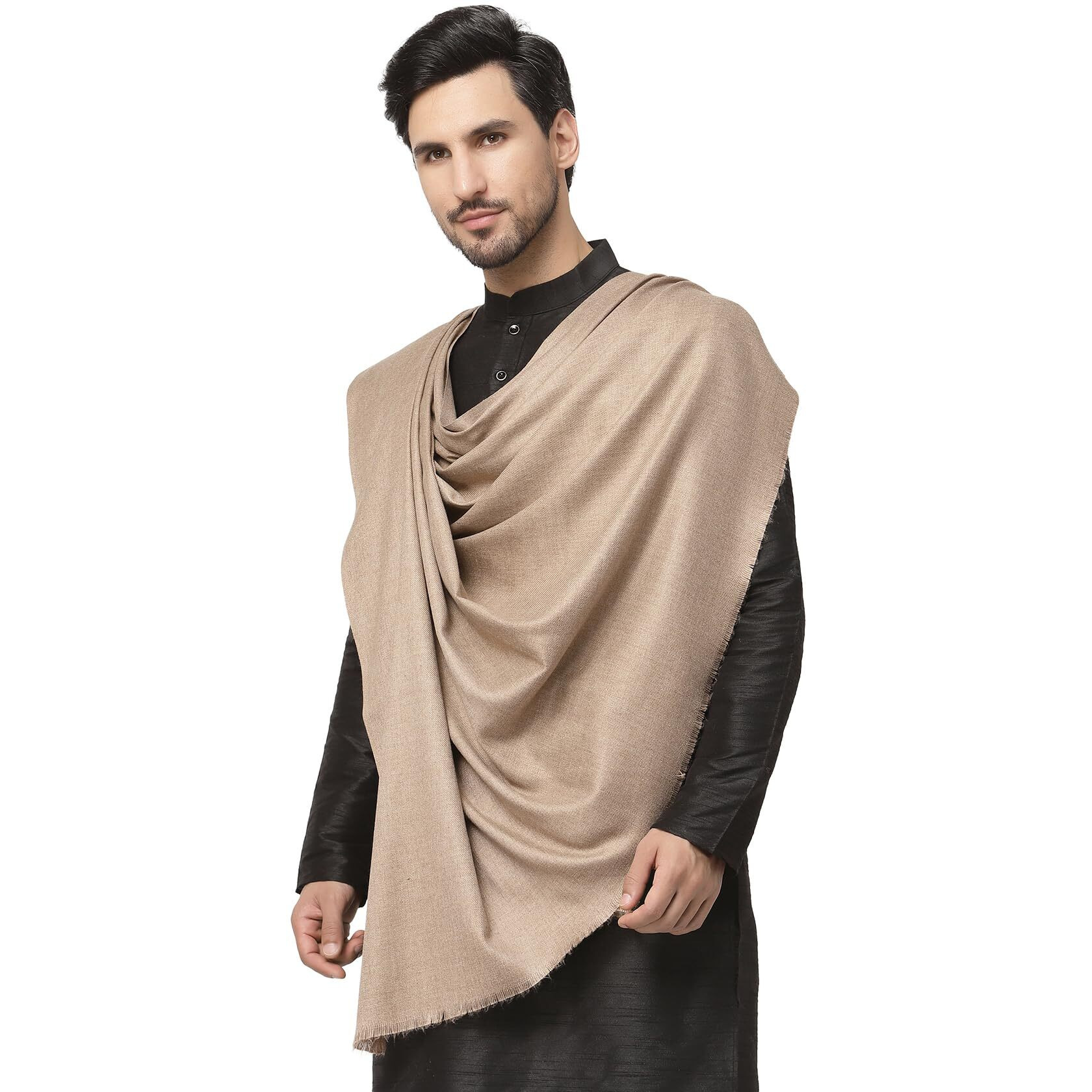 Weavers Villa Cream/Black/Kesari Cashmere Lohi, Shawls For Men (Light Grey), 125Cm X 250Cm