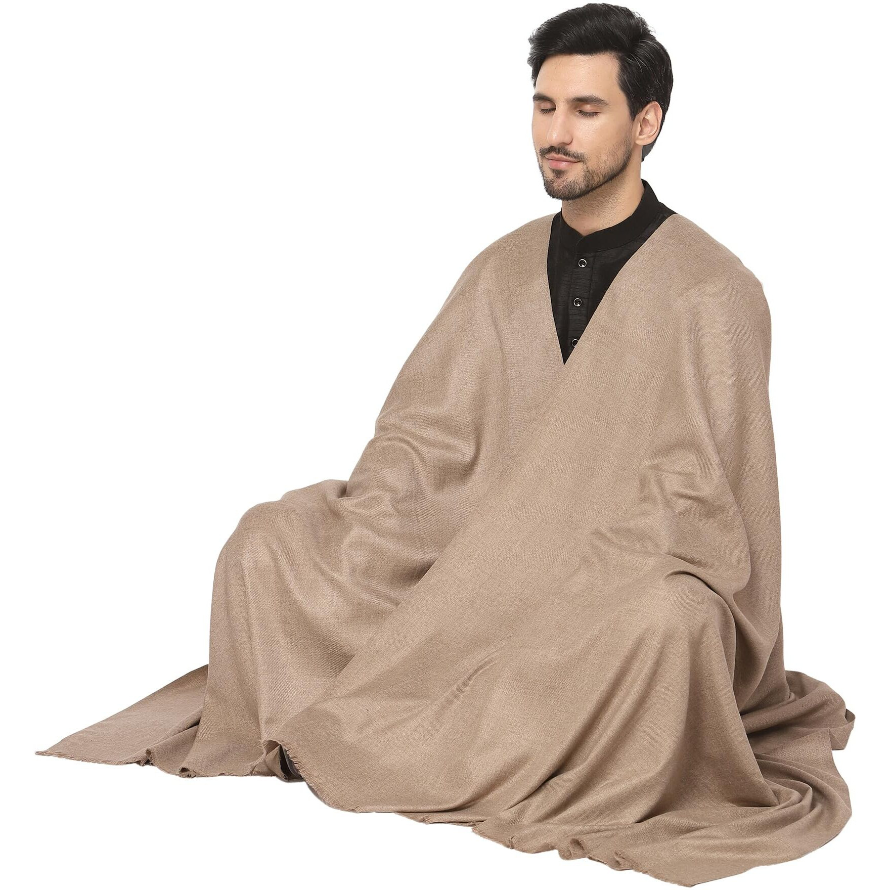 Weavers Villa Cream/Black/Kesari Cashmere Lohi, Shawls For Men (Light Grey), 125Cm X 250Cm
