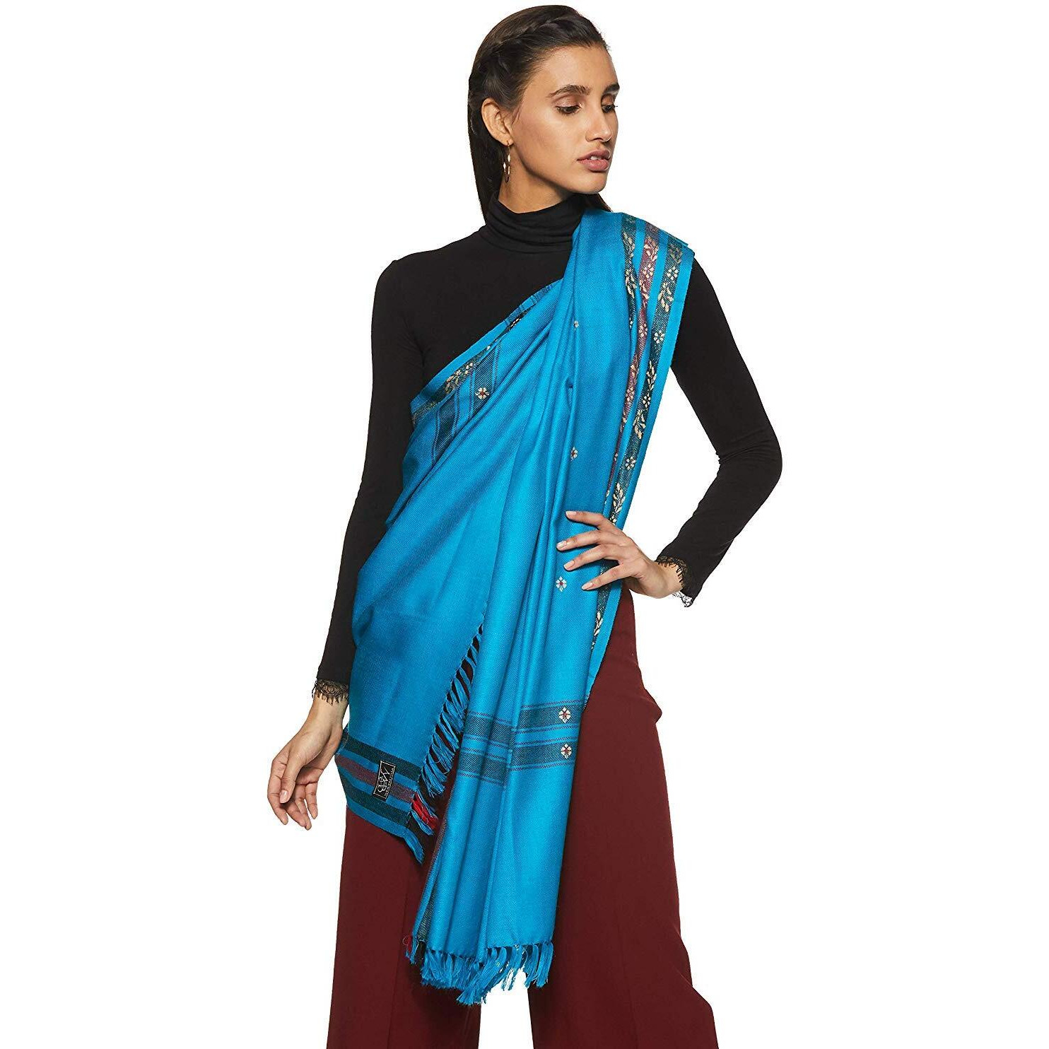 Weavers Villa - Women's Kashmiri Gorgeous Trendy Shawls And Stoles (Blue), 100Cm X 200Cm