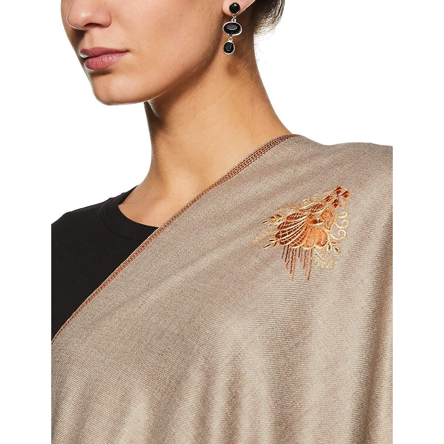 Weavers Villa - Women's Kashmiri Booti Work Grey Woolen Shawls, Stoles, 100Cm X 200Cm