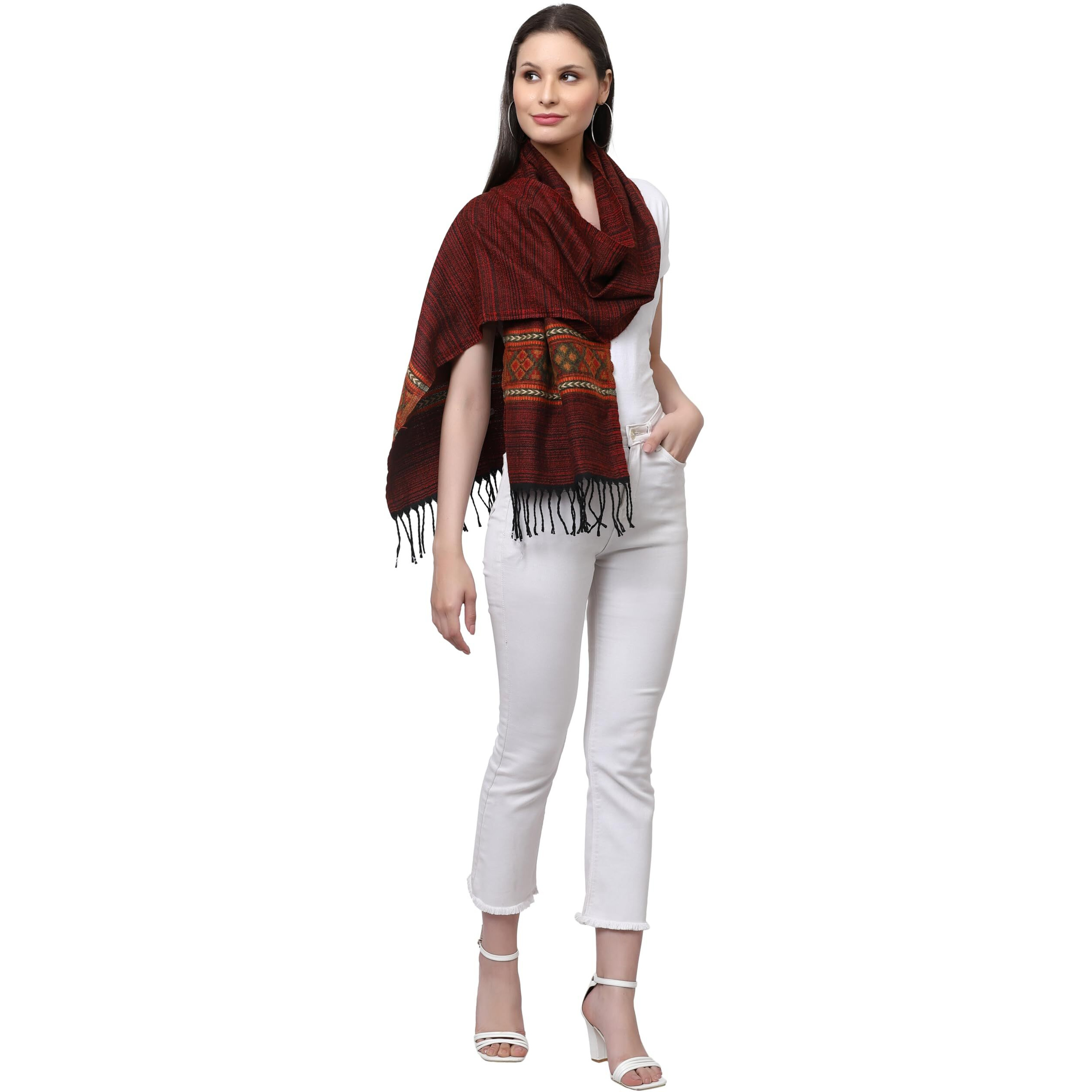 Weavers Villa Acro Wool Women's Muffler (Mf-901,Maroon, Size 34Cm X 200Cm)