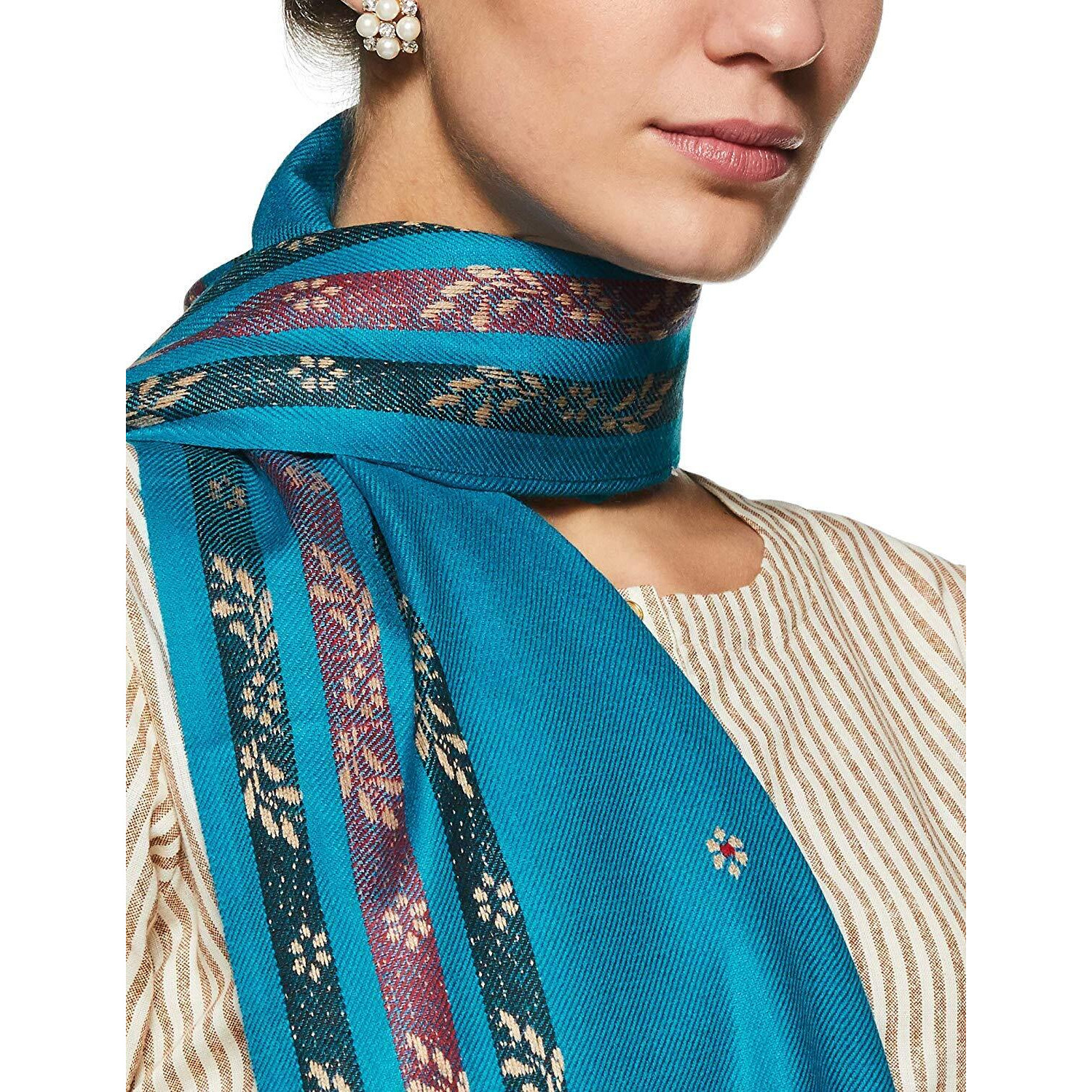 Weavers Villa - Women's Kashmiri Gorgeous Blue Shawls,Stoles, 100Cm X 200Cm