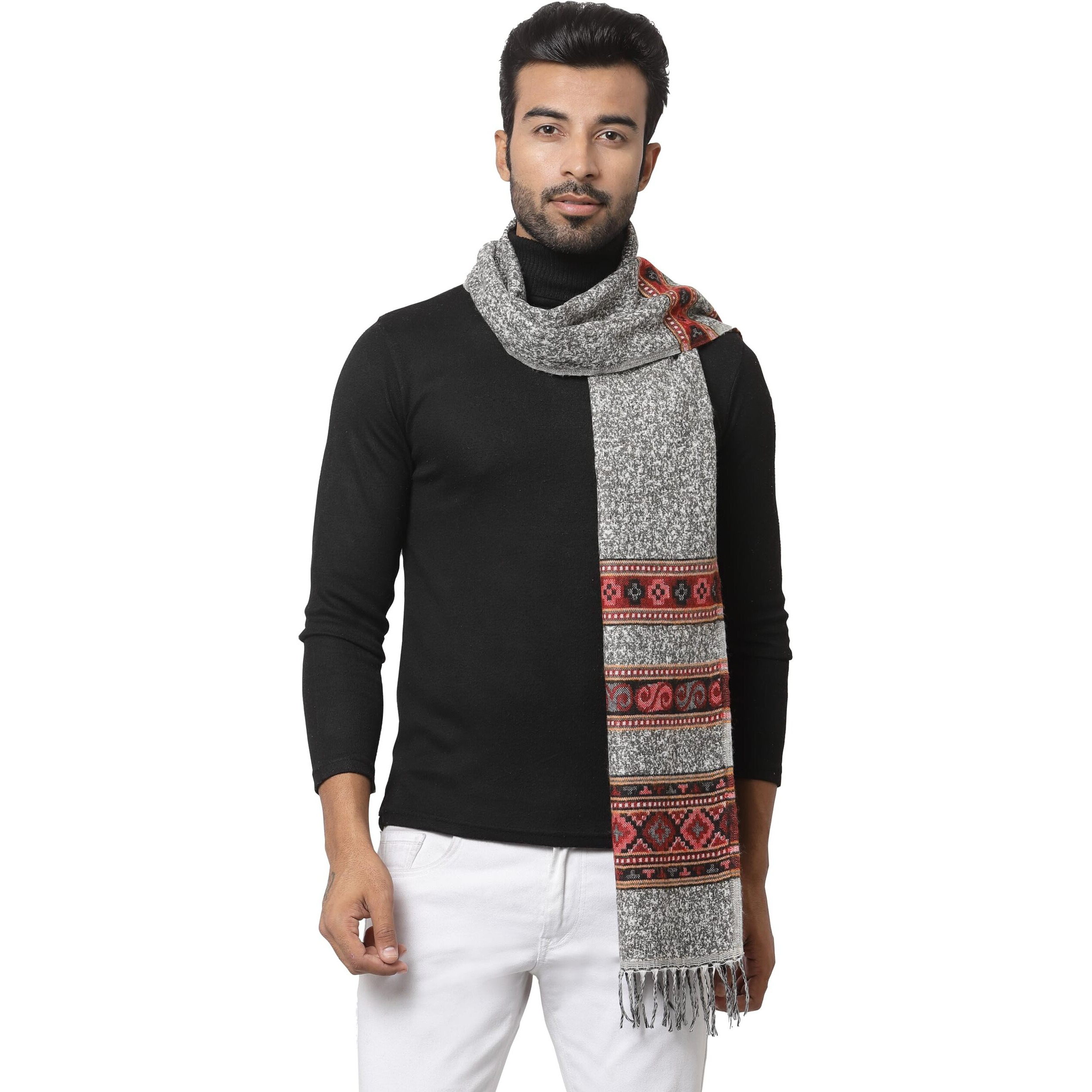 Weavers Villa Acro Wool Men's Muffler (Mf-902,Grey Size 34Cm X 200Cm)