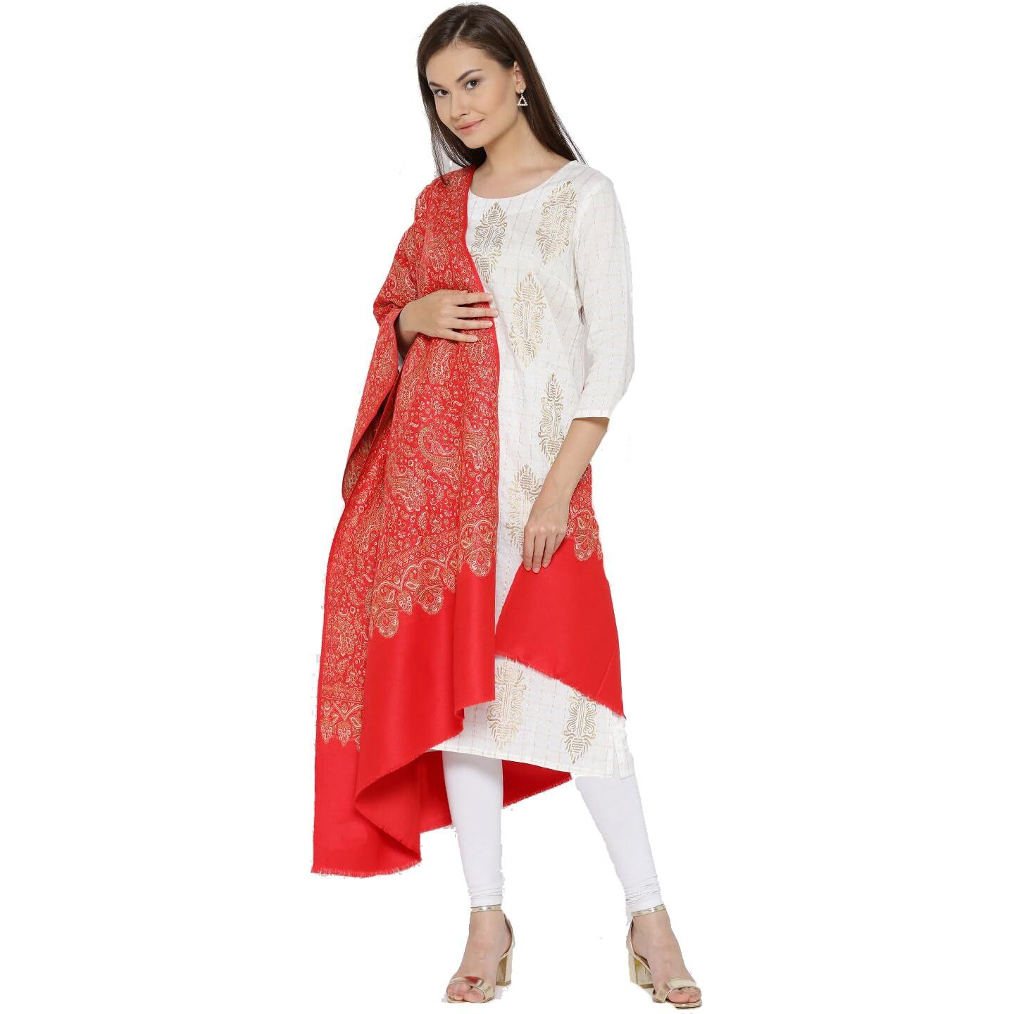 Weavers Villa Acro Wool Women's Shawl, 100Cm X 200Cm (Red)