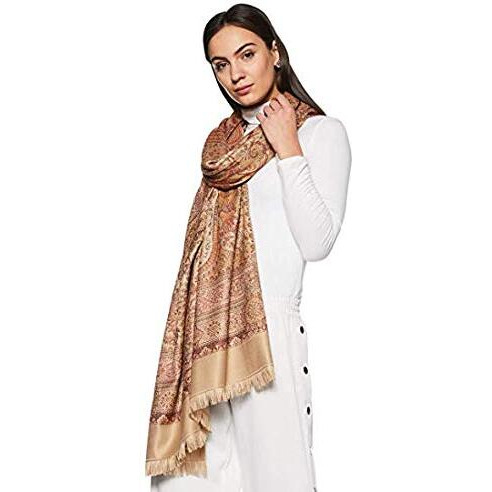 Weavers Villa - Women's Faux Pashmina Silk Paisley Design Shawls, Stoles (Light Beige), 100Cm X 200Cm