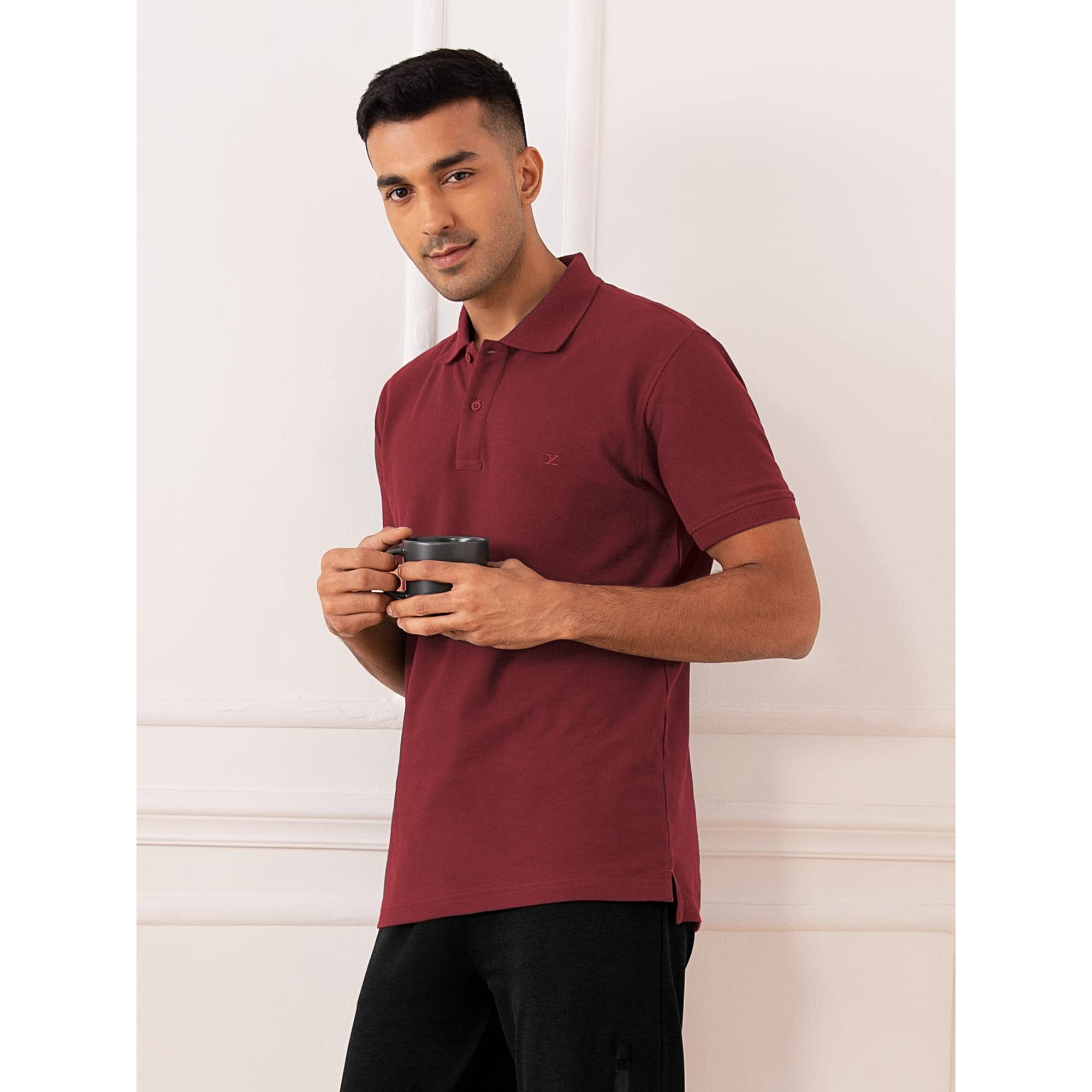 Xyxx Men's Element Combed Cotton Polo T-Shirts - Ultra-Soft & Breathable T-Shirts For Men With High Moisture Absorption (S Bold Burgundy)
