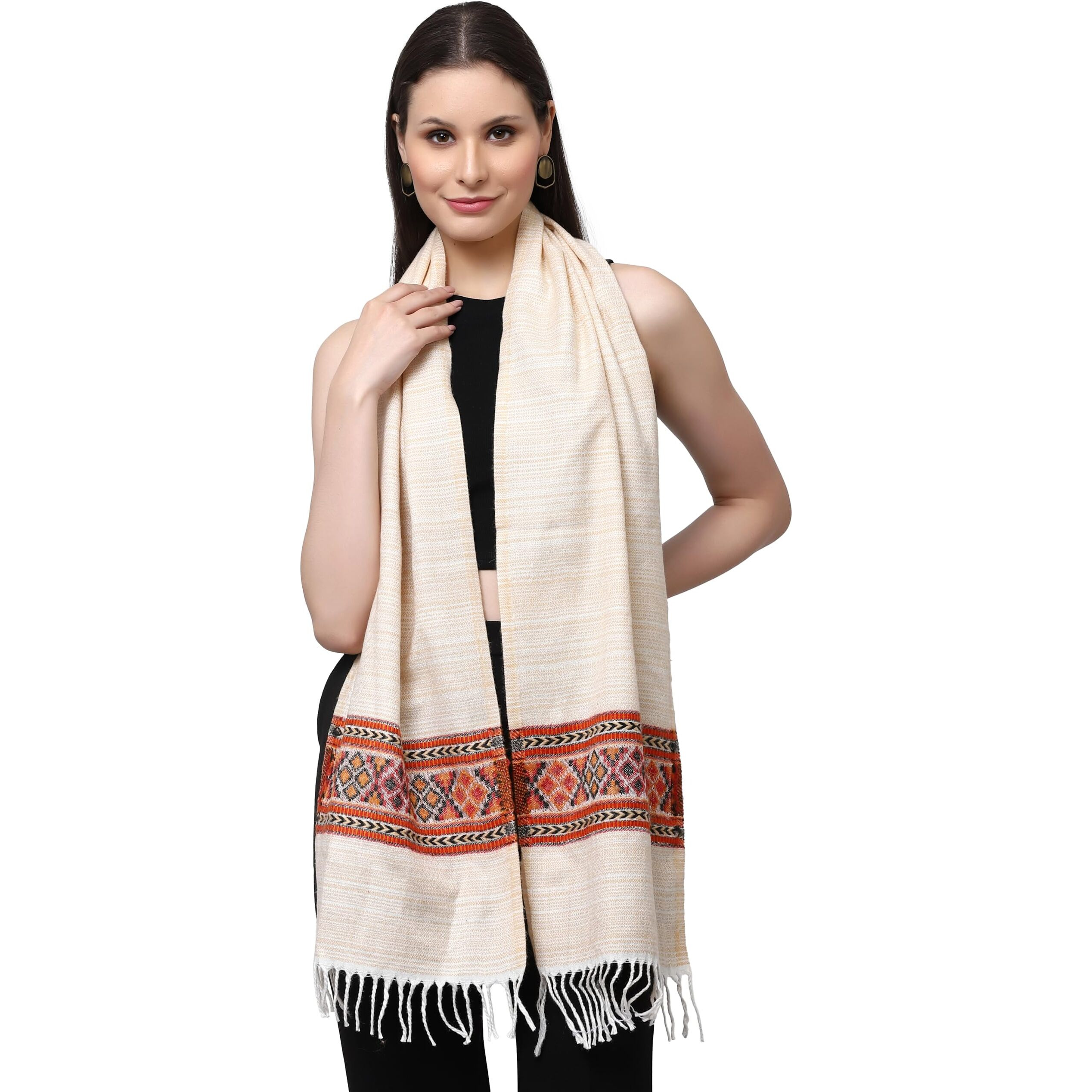 Weavers Villa Acro Wool Women's Muffler (Mf-901,Cream, Size 34Cm X 200Cm)