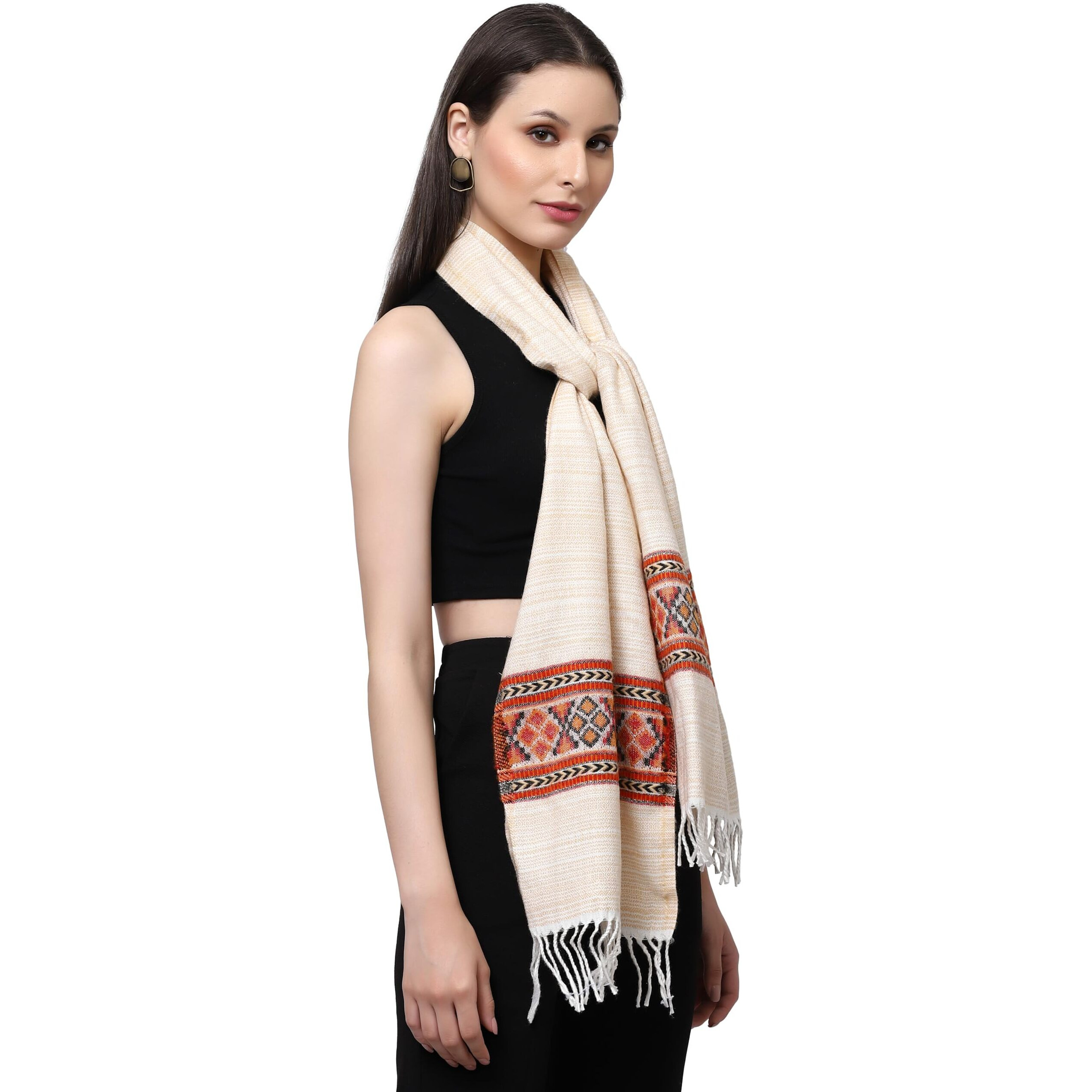 Weavers Villa Acro Wool Women's Muffler (Mf-901,Cream, Size 34Cm X 200Cm)