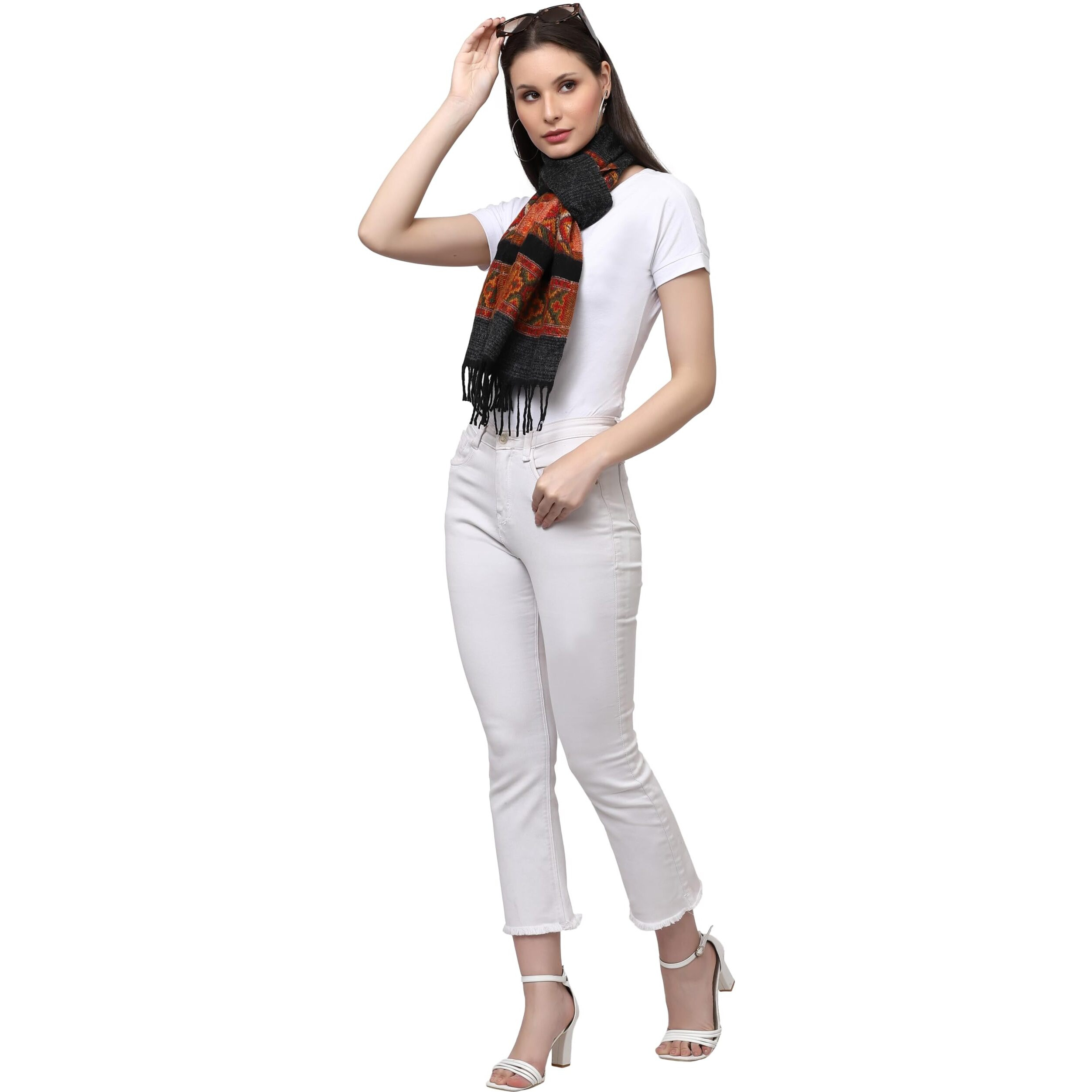 Weavers Villa Acro Wool Women's Muffler (Mf-902, Black Size 34Cm X 200Cm)