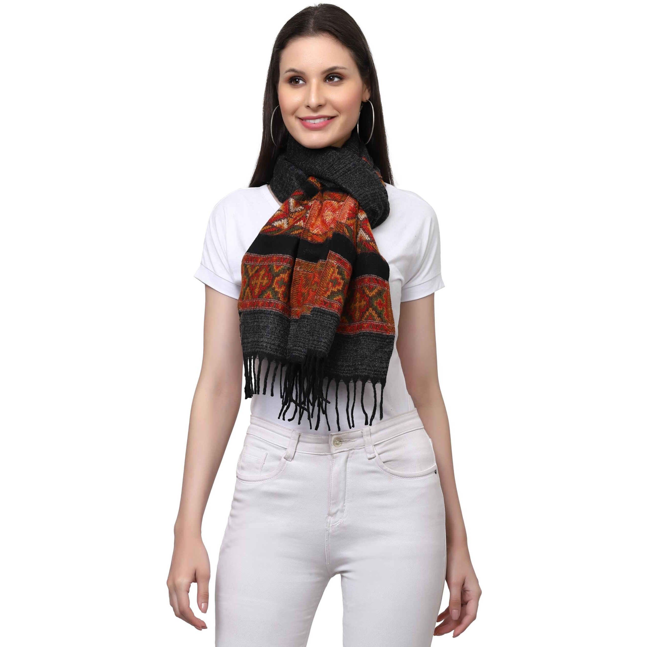 Weavers Villa Acro Wool Women's Muffler (Mf-902, Black Size 34Cm X 200Cm)