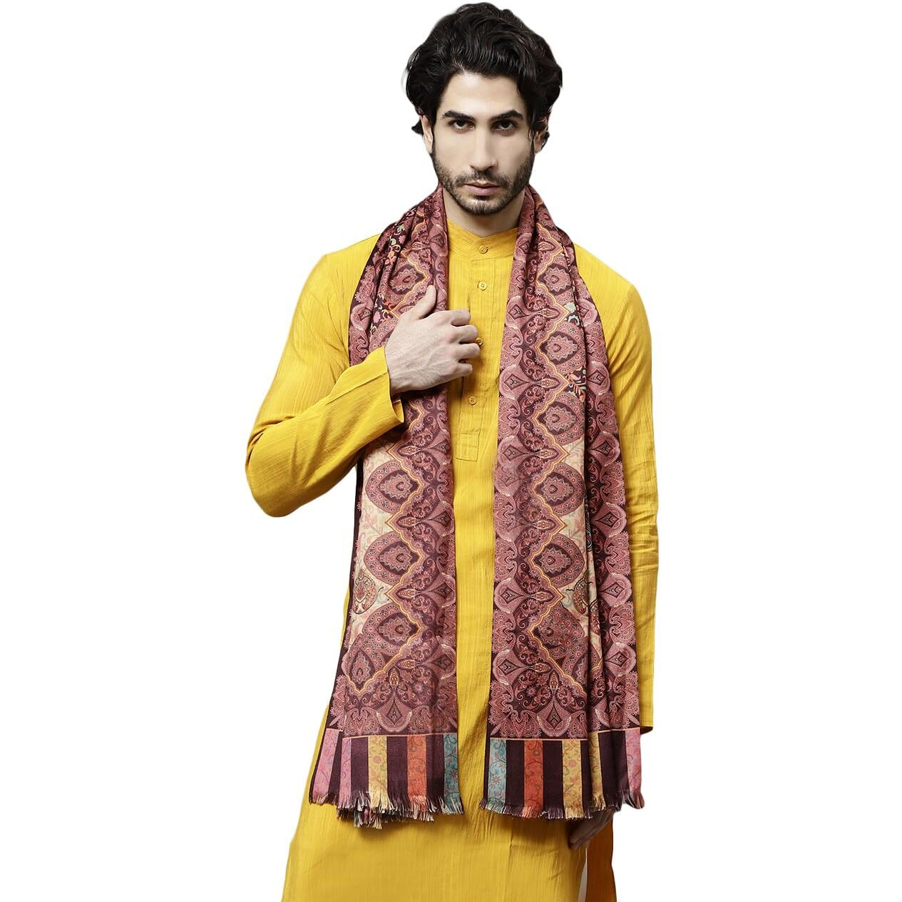 Weavers Villa Men's Acro Wool Blend Digital Print Design Woven Wraps, Stoles, Ladies Shawls, 100Cm X 200Cm (Design-2)