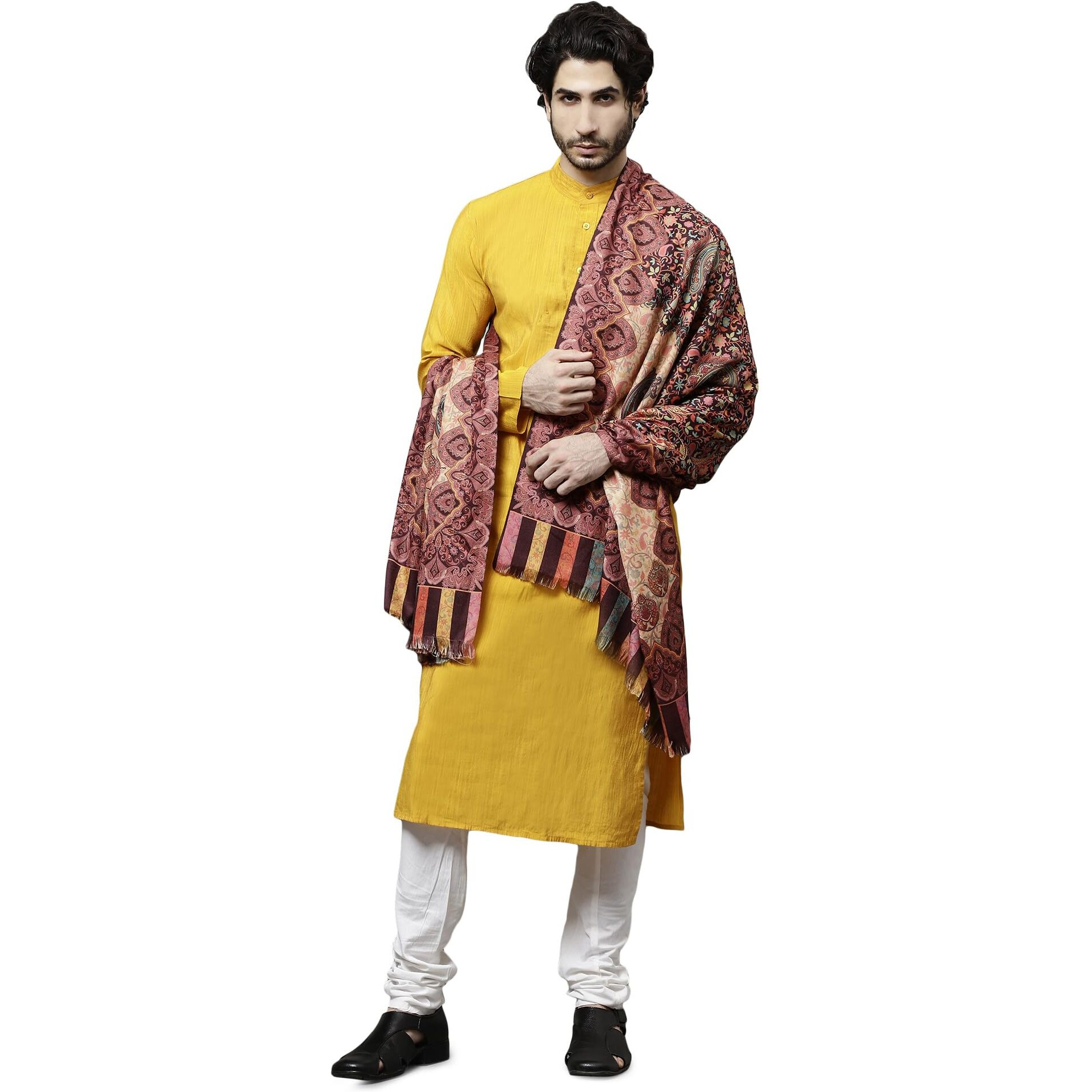 Weavers Villa Men's Acro Wool Blend Digital Print Design Woven Wraps, Stoles, Ladies Shawls, 100Cm X 200Cm (Design-2)