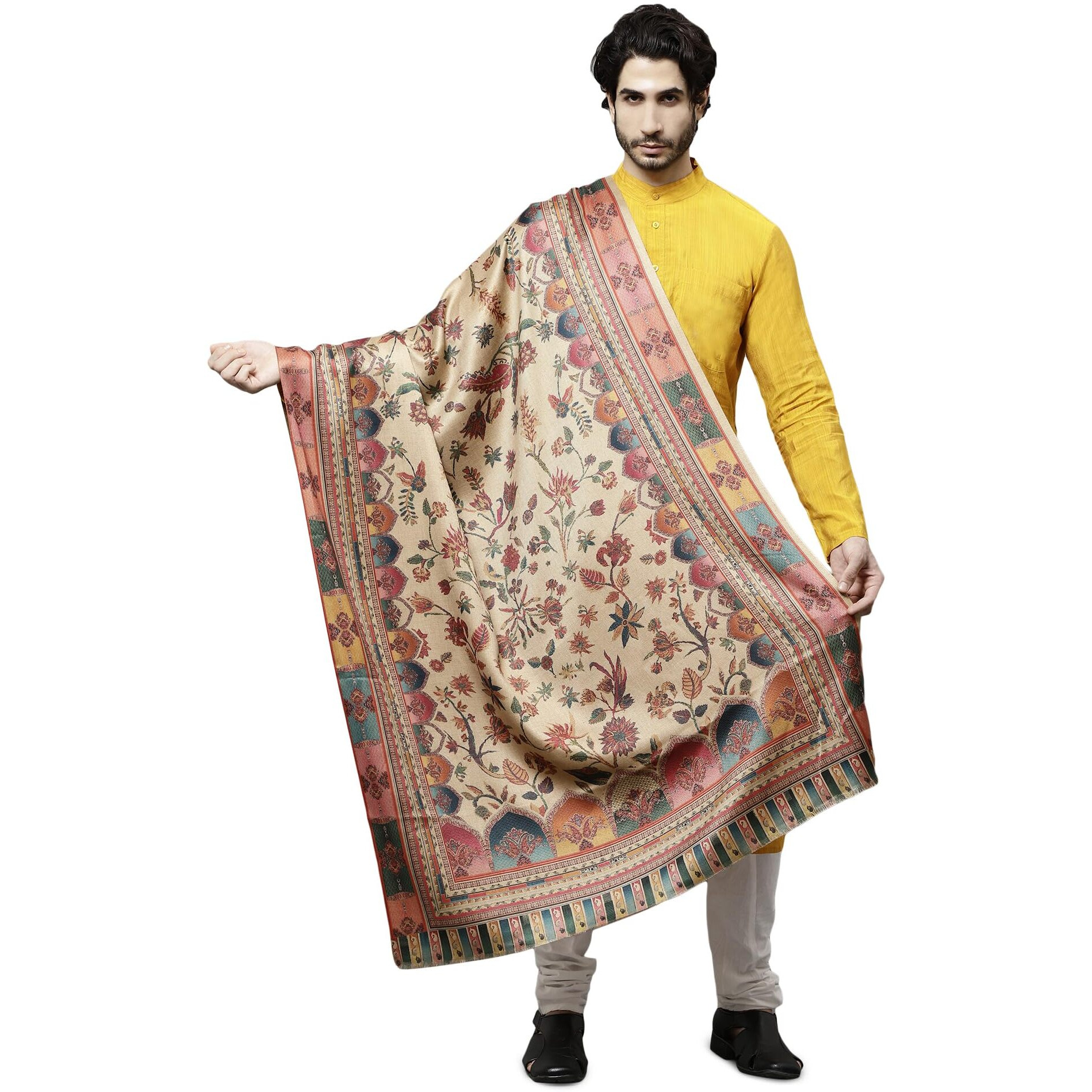 Weavers Villa Men's Acro Wool Blend Digital Print Design Woven Wraps, Stoles, Ladies Shawls, 100Cm X 200Cm (Design-1)