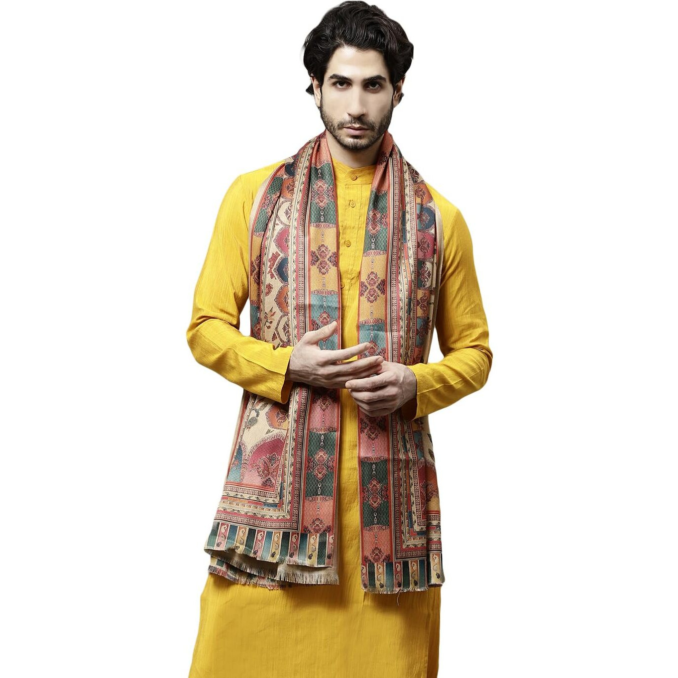 Weavers Villa Men's Acro Wool Blend Digital Print Design Woven Wraps, Stoles, Ladies Shawls, 100Cm X 200Cm (Design-1)