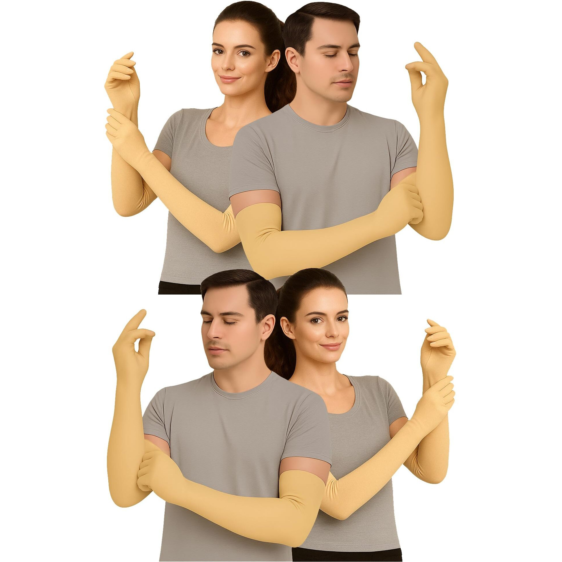 Weavers Villa Cotton Summer Glove For Men & Women | Anti-Slip Uv Protection Arm Hand Gloves | Outdoor Sun, Dust, Pollution Shield | Elastic Fit | Pack Of 4 Pairs (Beige)