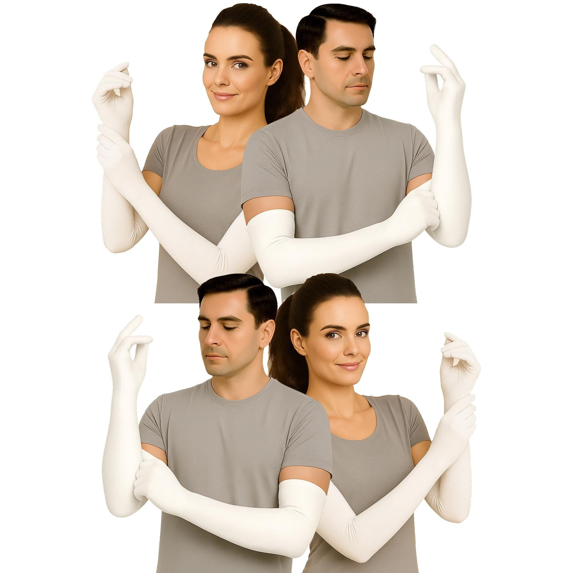 Weavers Villa Cotton Summer Glove For Men & Women | Anti-Slip Uv Protection Arm Hand Gloves | Outdoor Sun, Dust, Pollution Shield | Elastic Fit | Pack Of 4 Pairs (White)