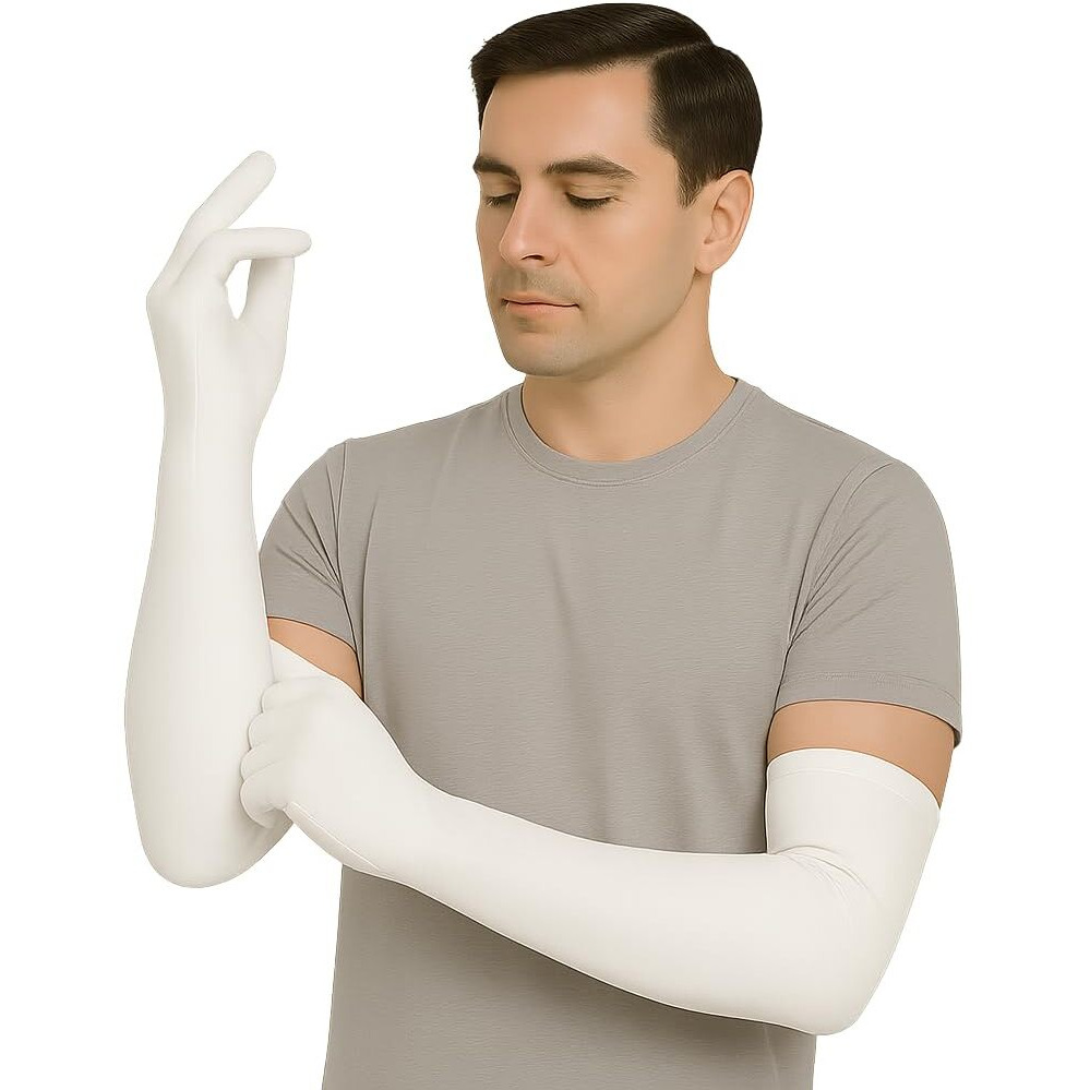 Weavers Villa Cotton Summer Glove For Men & Women | Anti-Slip Uv Protection Arm Hand Gloves | Outdoor Sun, Dust, Pollution Shield | Elastic Fit | Pack Of 4 Pairs (White)