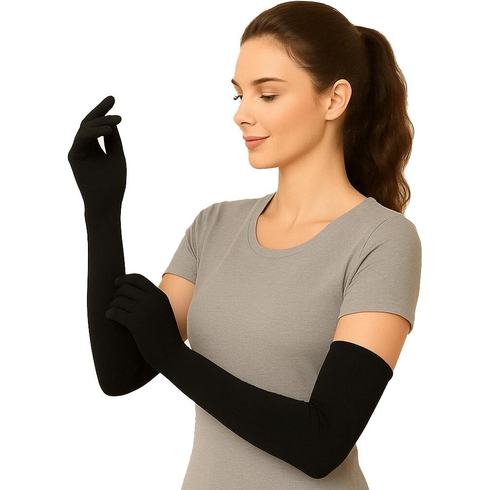 Weavers Villa Cotton Summer Glove For Men & Women | Anti-Slip Uv Protection Arm Hand Gloves | Outdoor Sun, Dust, Pollution Shield | Elastic Fit | Pack Of 4 Pairs (Black)