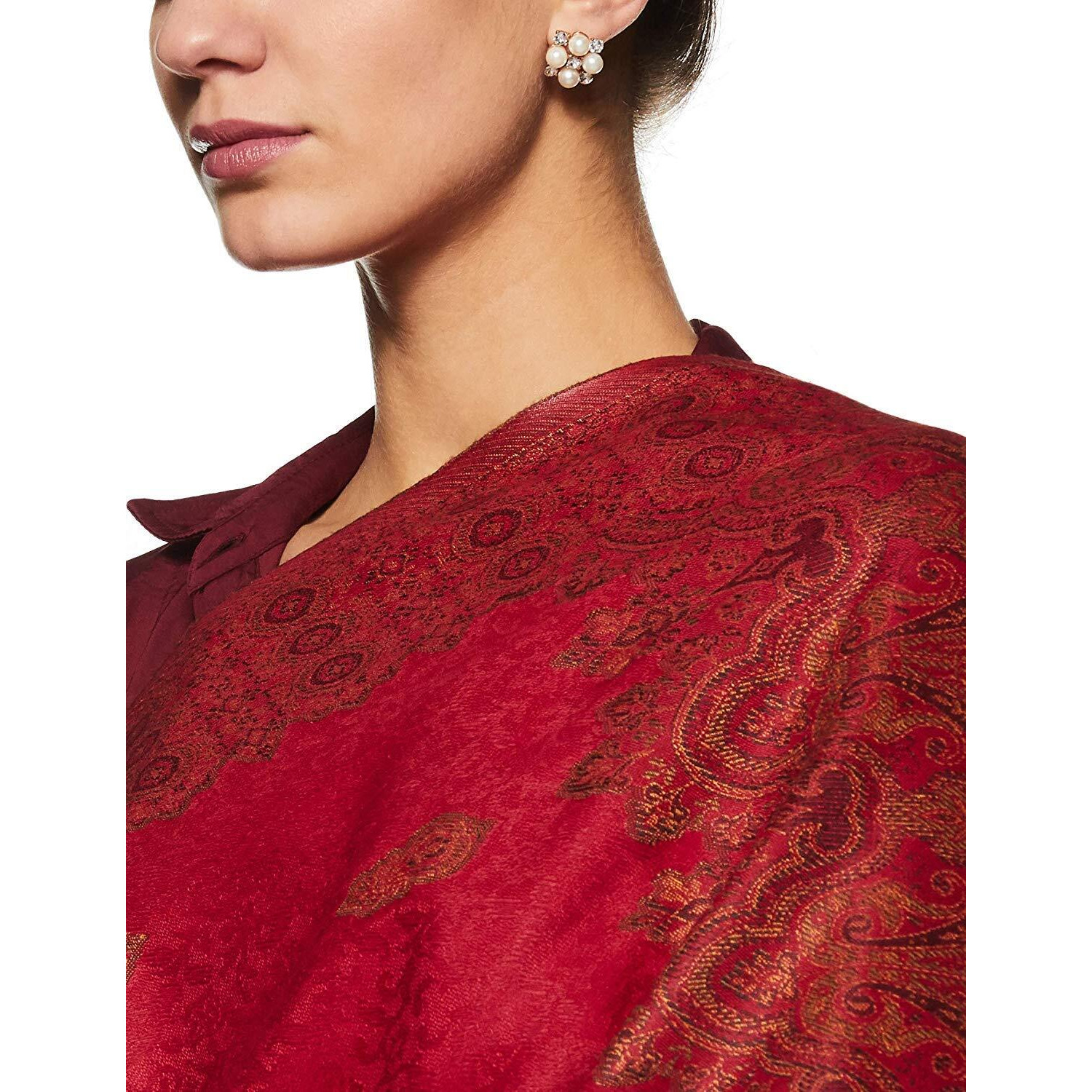 Weavers Villa - Women's Maroon Jamdani Kashmiri Shawls,Stoles (Maroon), 100Cm X 200Cm