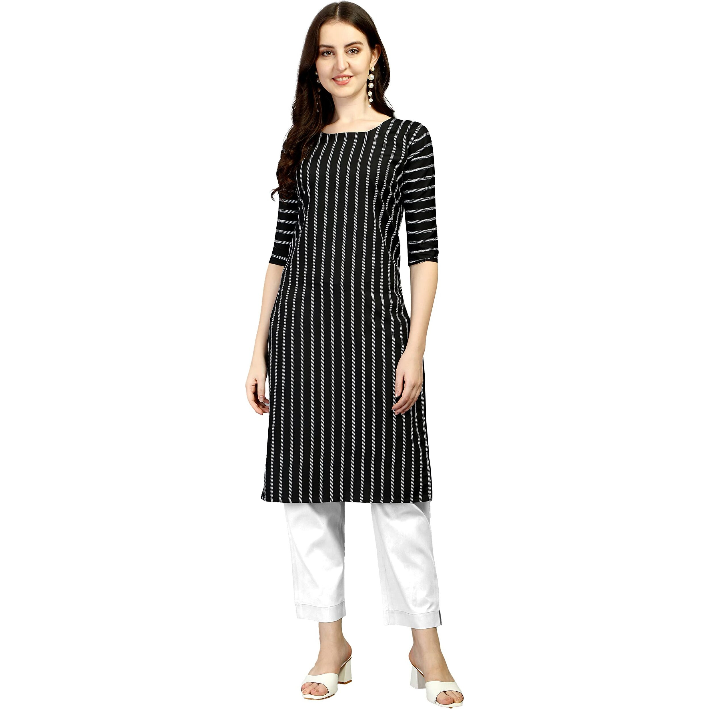 Wedani Women Crepe Printed Kurti (Krt481) (X-Large, Black)