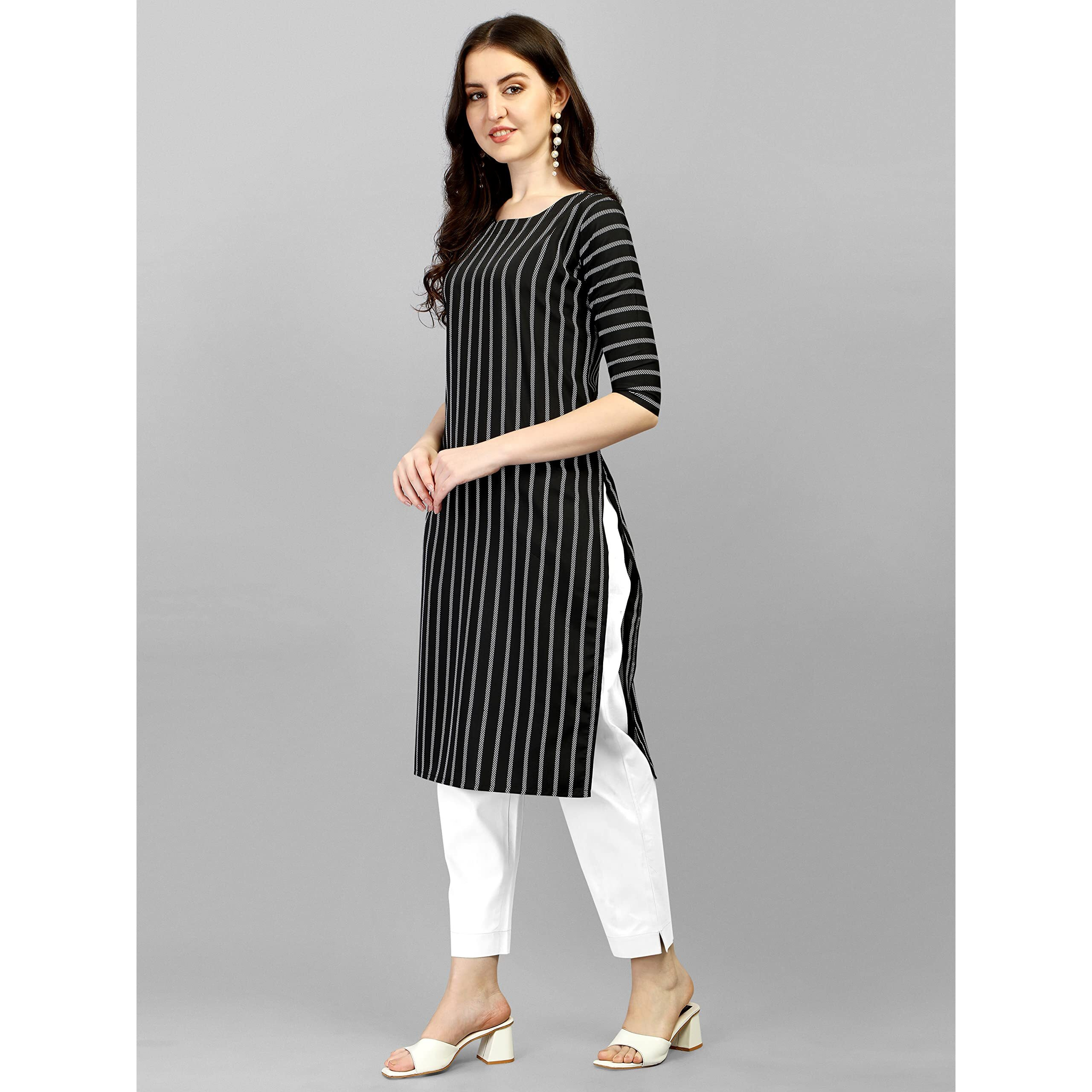 Wedani Women Crepe Printed Kurti (Krt481) (X-Large, Black)