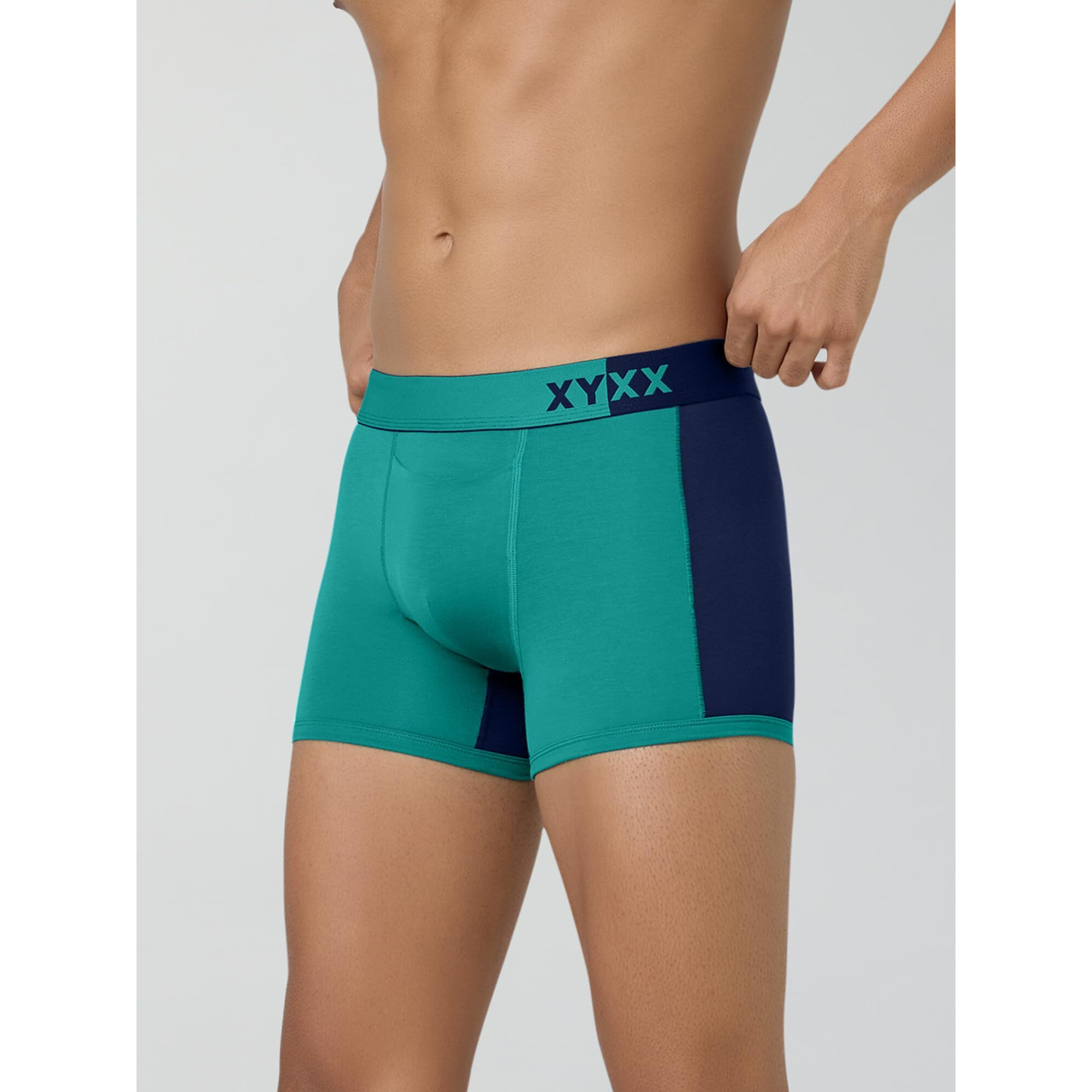 Xyxx Men's Underwear Dualist Intellisoft Antimicrobial Micro Modal Trunk Pack Of 2 (Navigate & Black IrisLime Punch & Black S)