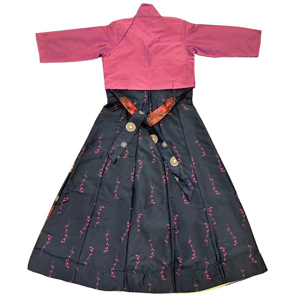 White Button New Digital Printed Art Silk Jacket Style Gown For Girls Maxi Dress (13-14 Years, Pink).