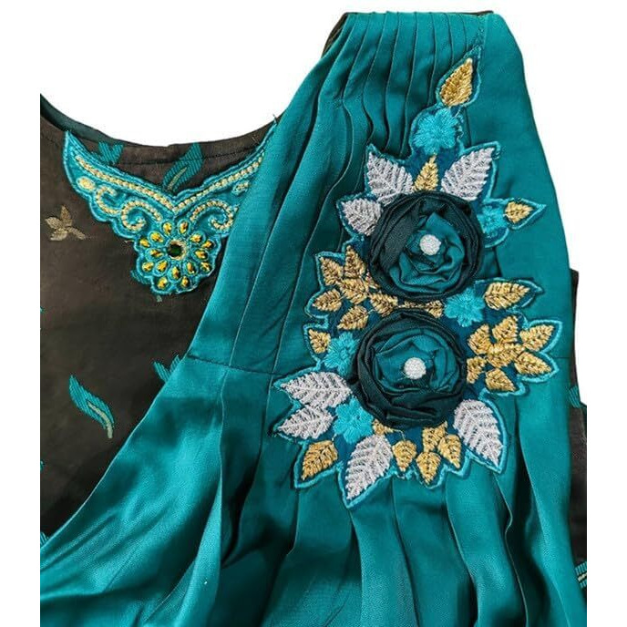 White Button Girl's Green Jacquard A-Line Maxi Dress Gown (7-8 Years).