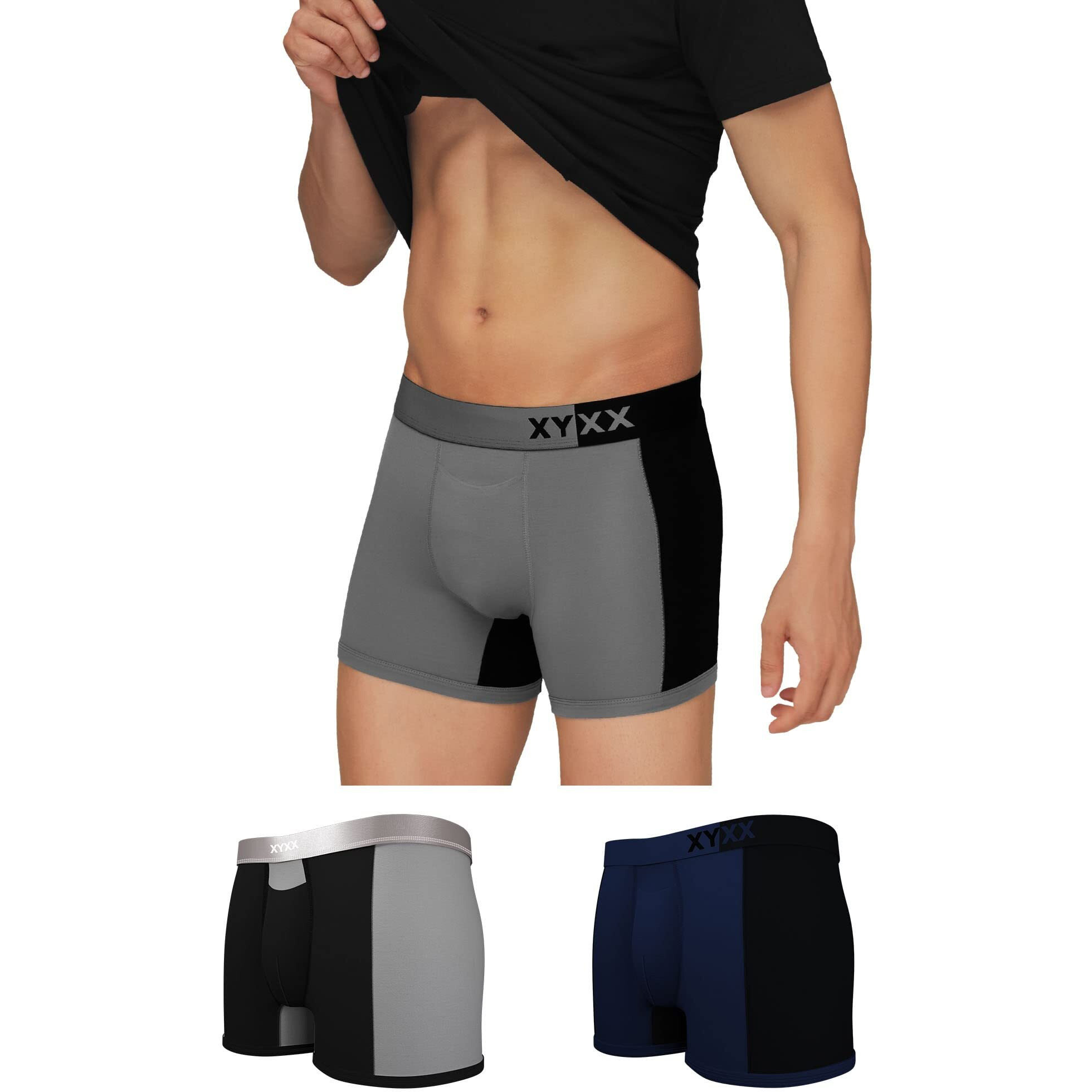 Xyxx Men's Modal Regular Trunk (Pack Of 3) (Xytrnk3Pckn379L Iris Black & Steel Grey_L)