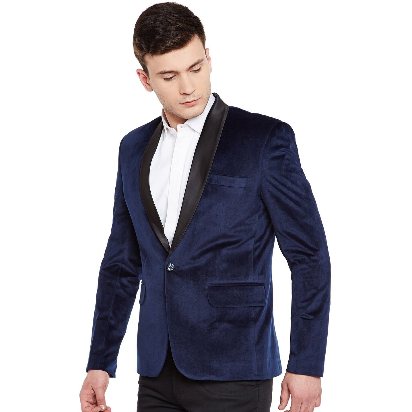 Wintage Men's Regular Fit Tuxedo Casual Blazer (Tuxvelvet201Color6S38_Navy Blue_38)