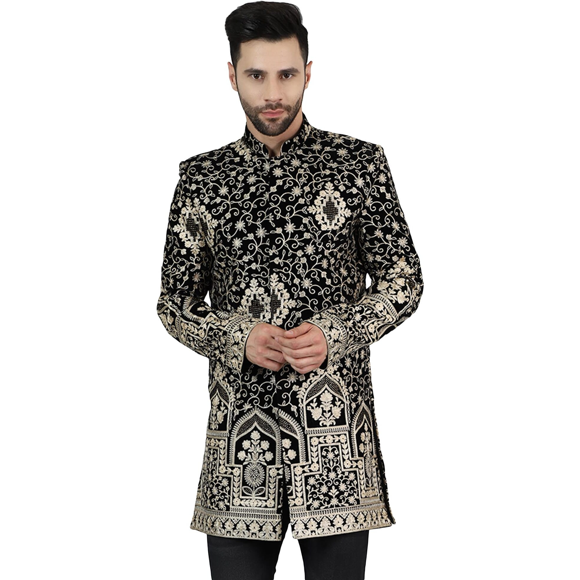 Wintage Men's Embroidered Velvet Black 1 Bandhgala  Blazer1573
