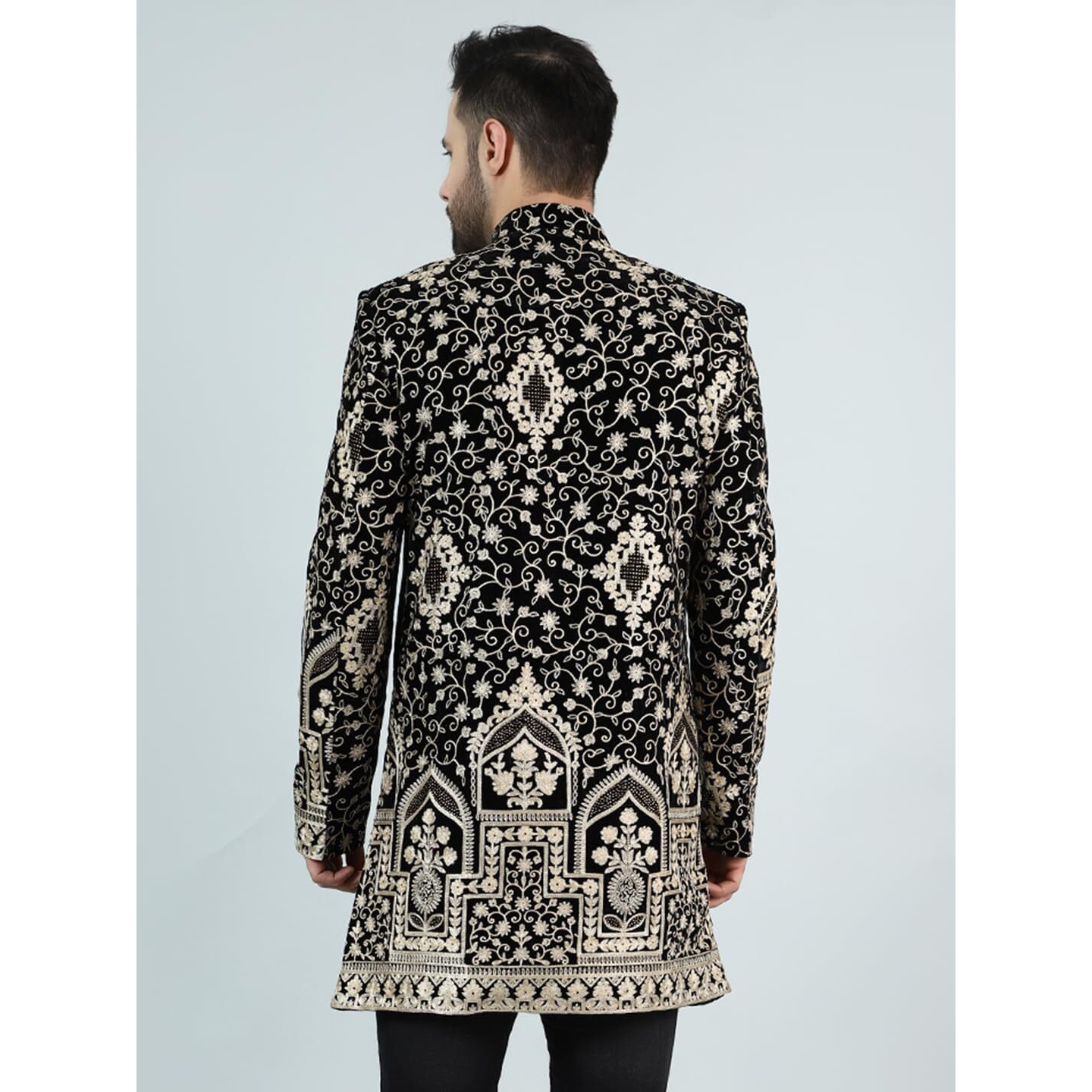 Wintage Men's Embroidered Velvet Black 1 Bandhgala  Blazer1573